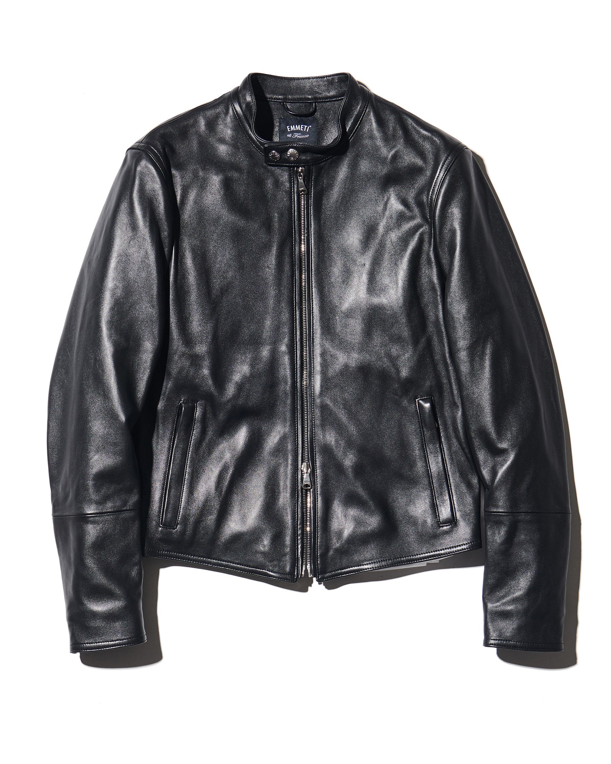 H UOMO(アッカウォモ) シルバーZIP ナッパチェラータ ラムレザーシングルライダース /ブラック