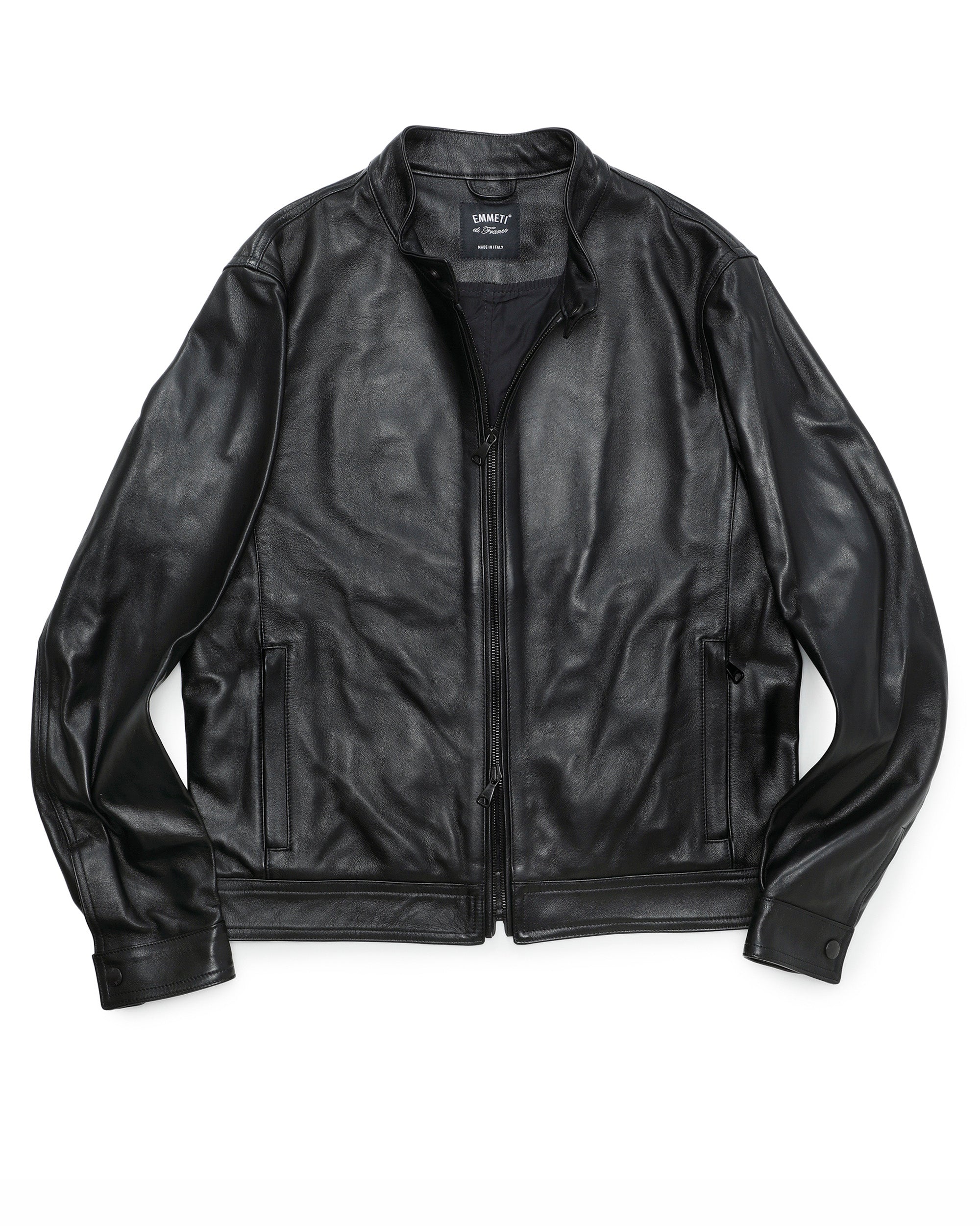 JURI(ユリ) マットブラックZIP ナッパチェラータ ラムレザーシングルライダース / ブラック