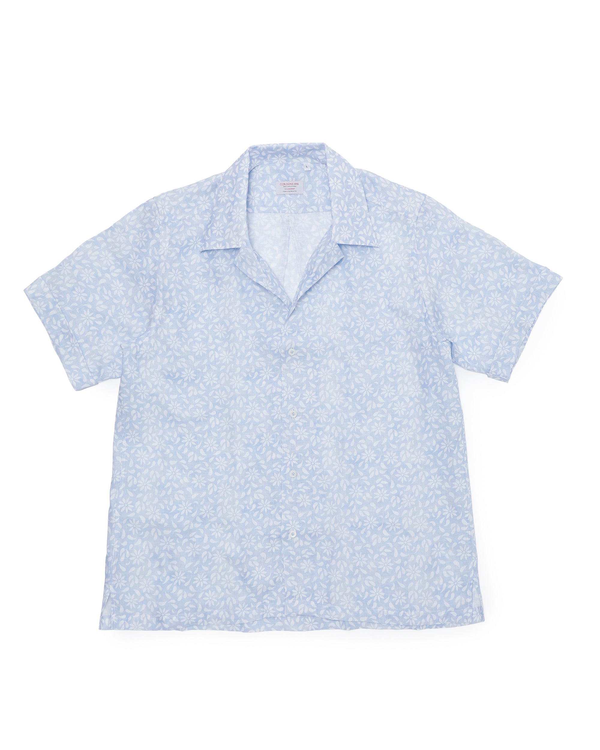 Camicia in cotone botanico a maniche corte con colletto aperto / HAWAII / Blu