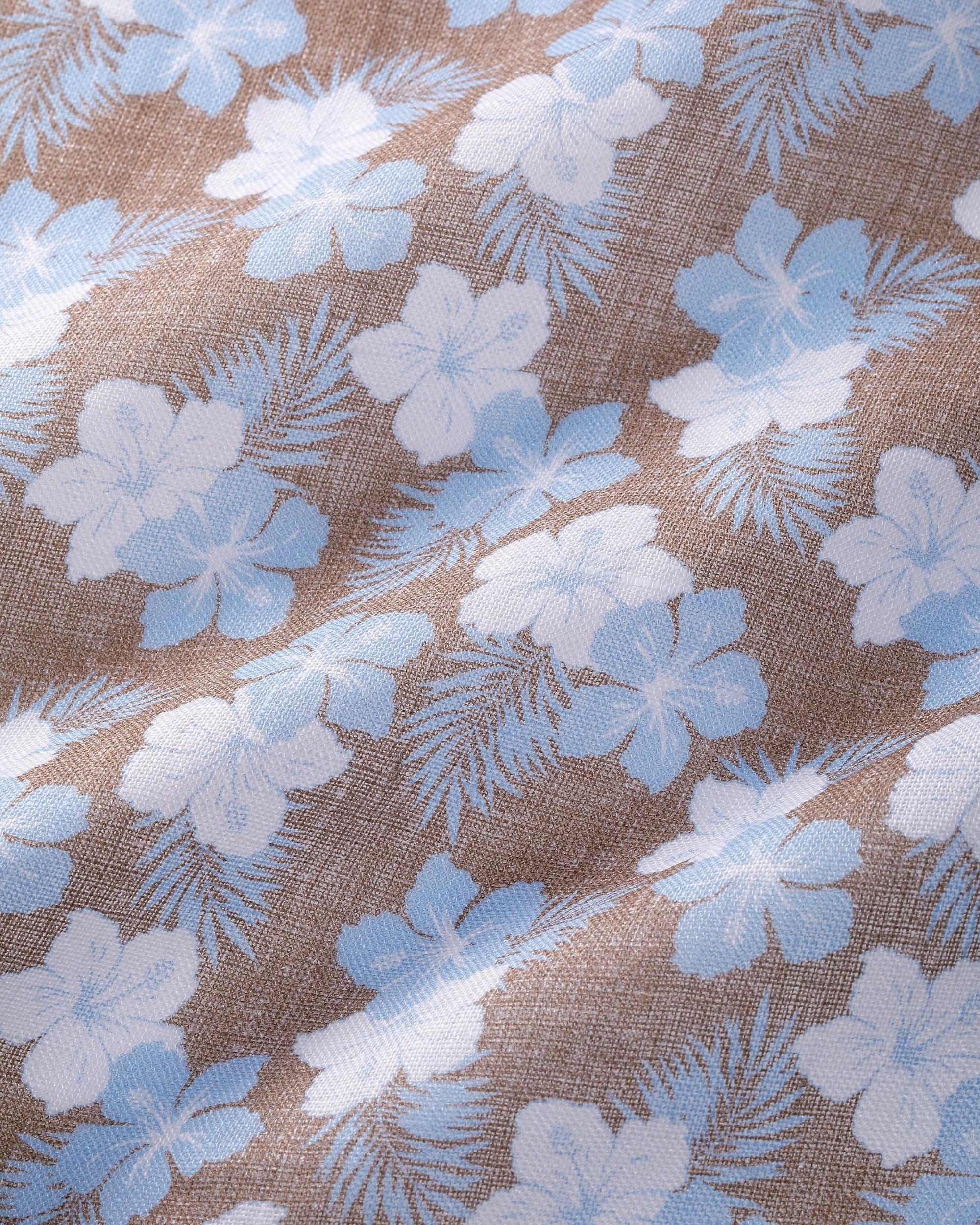 Camicia botanica a maniche corte in cotone con colletto aperto / HAWAII / Marrone