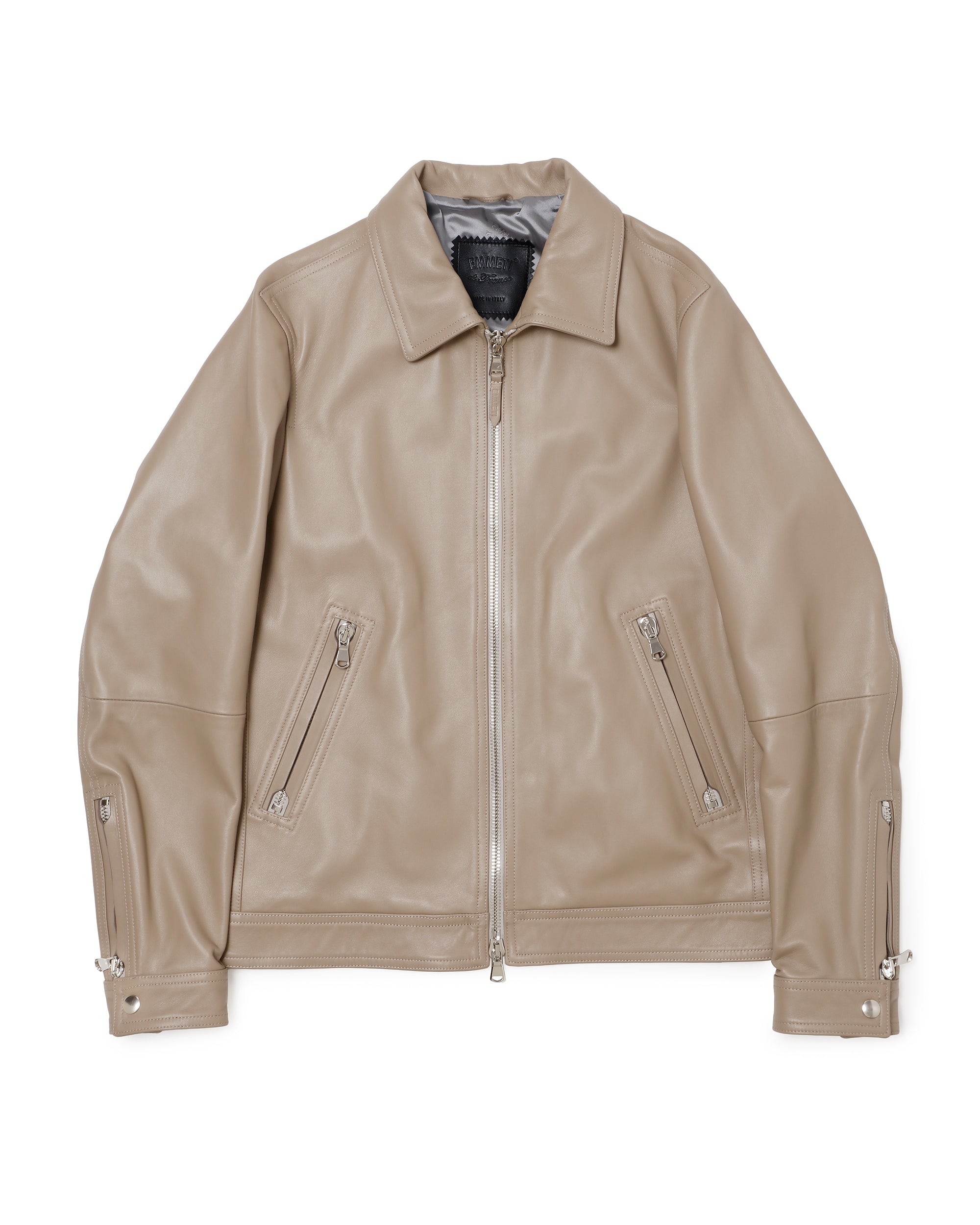 GIACOMO (Giacomo) Giacca in pelle d'agnello nappata con zip argento / beige chiaro