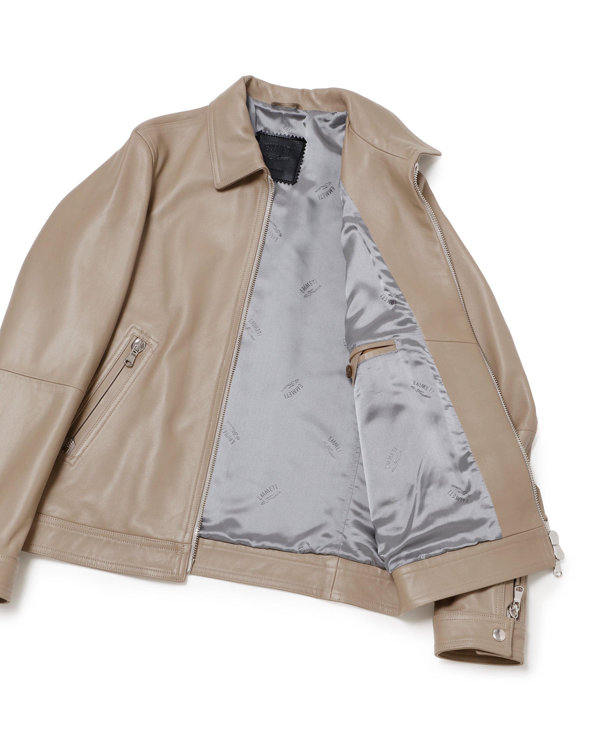 GIACOMO(ジャコモ) シルバーZIP ナッパチェラータ ラムレザージャケット / クリアベージュ