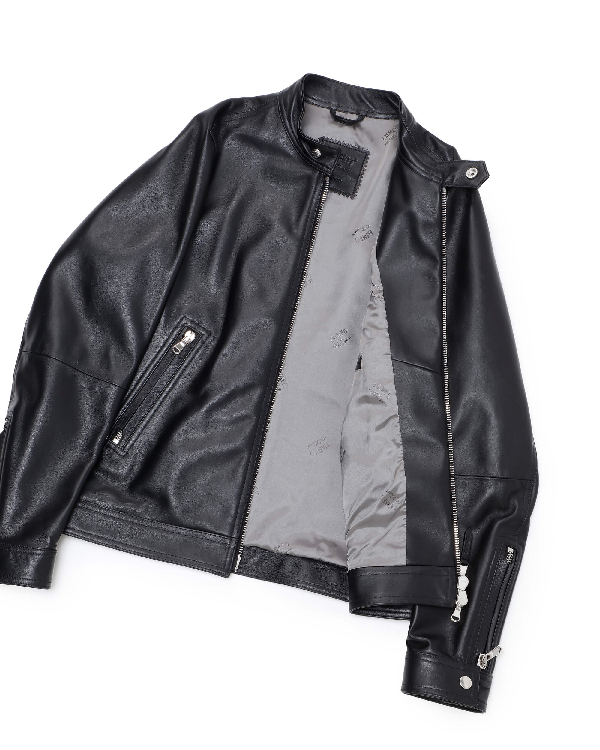 MASSIMO(マッシモ) シルバーZIP ナッパチェラータ ラムレザーシングルライダース / ブラック