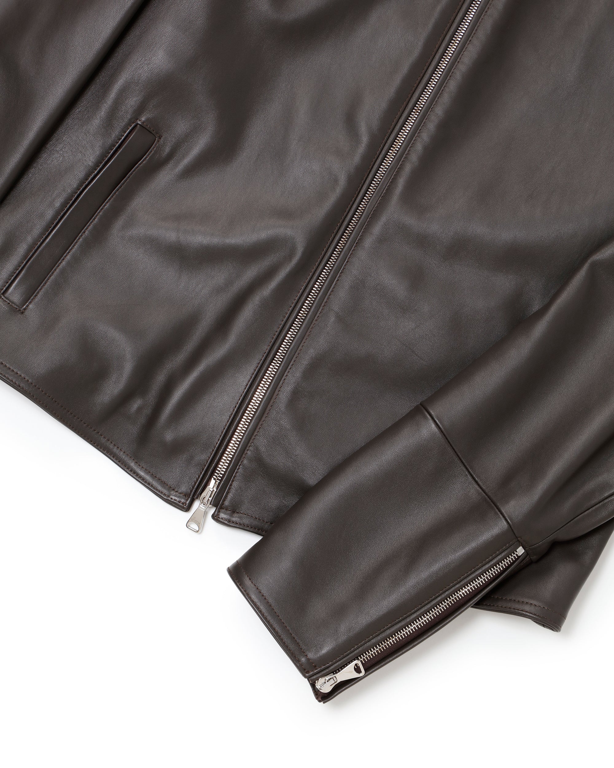 H UOMO(アッカウォモ) シルバーZIP ナッパチェラータ ラムレザーシングルライダース / ダークブラウン