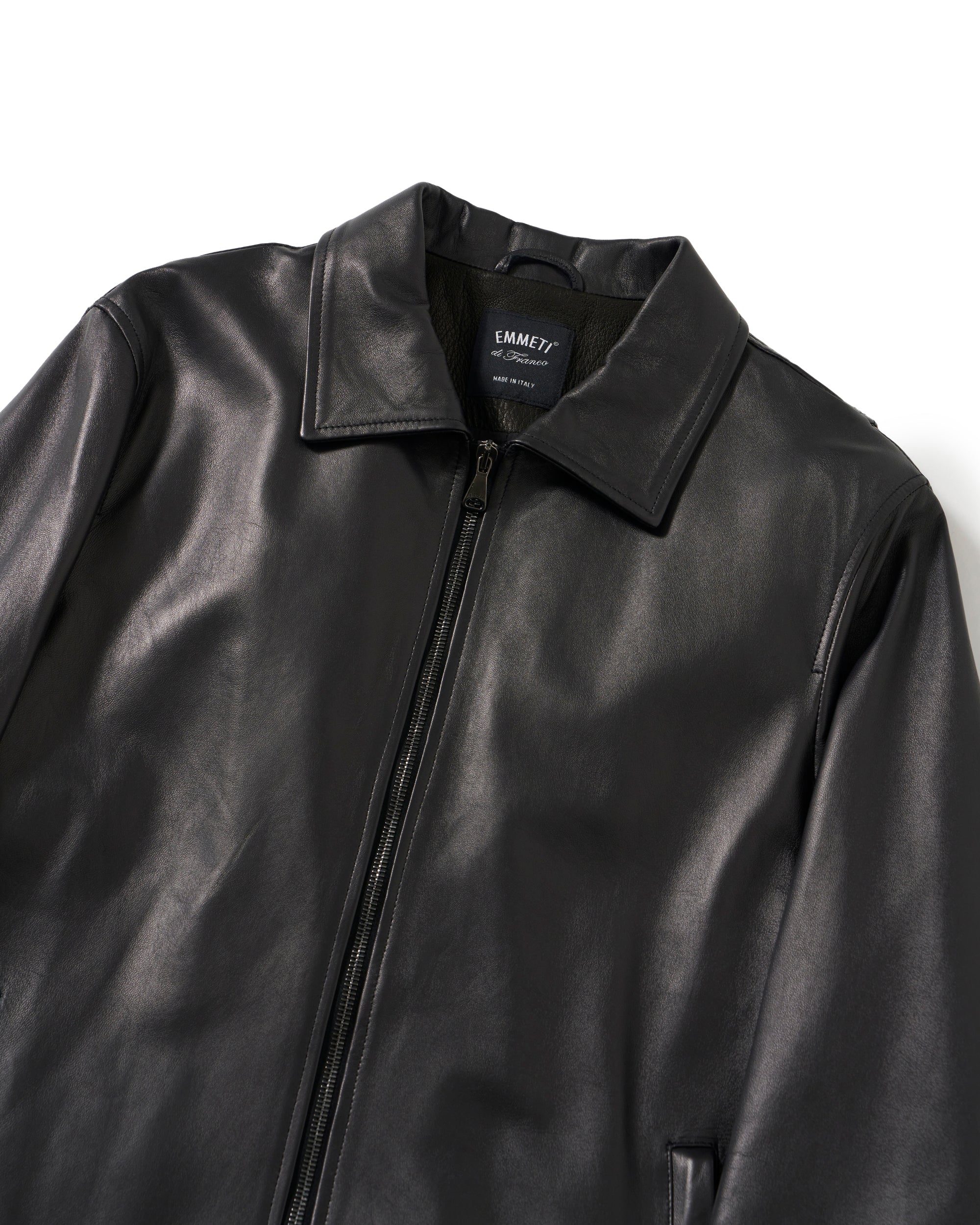 ERICK 2(エリック2) ガンメタルZIP ナッパシルクラムレザー 襟付きシングルライダース / ブラック