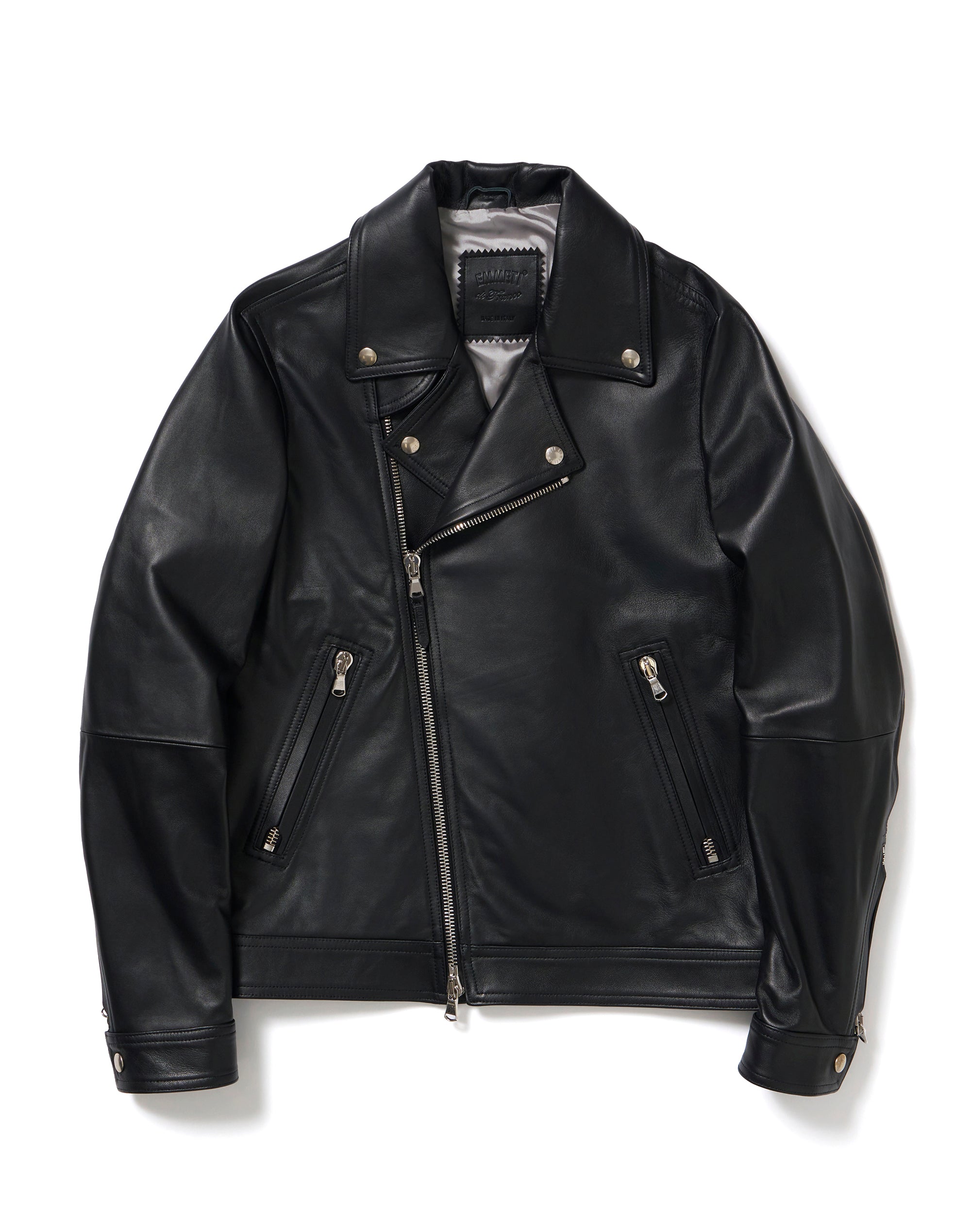 GABRIELE(ガブリエレ) シルバーZIP ナッパチェラータ ラムレザーダブルライダース / ブラック