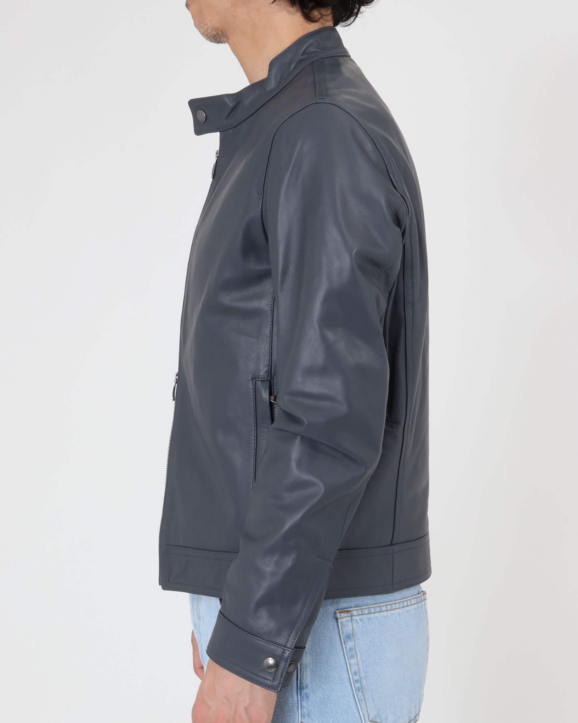 JURI(ユリ) ガンメタルZIP ナッパチェラータ ラムレザーシングルライダース / STONE(グレー)