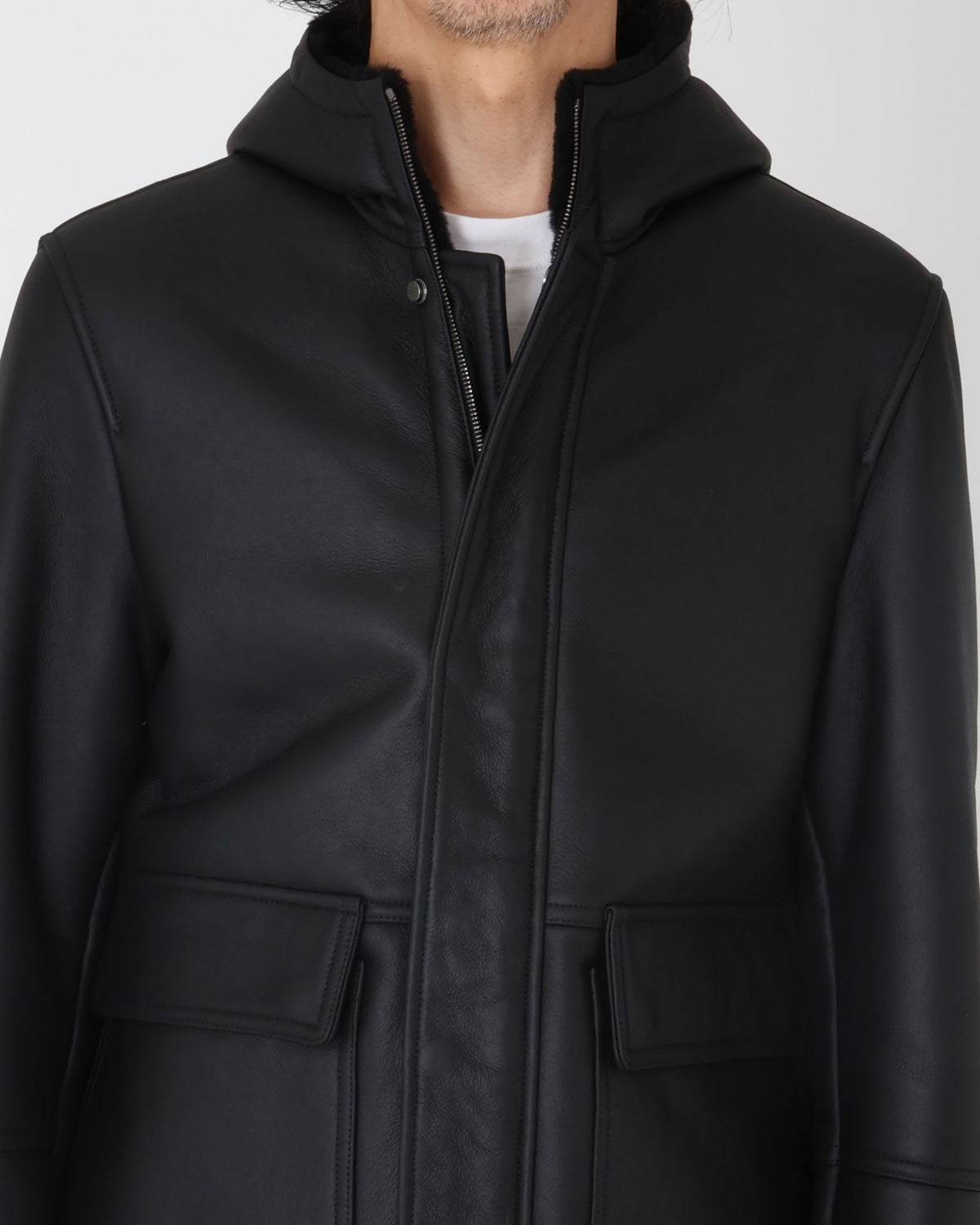 WALLAS Gunmetal Zip Special Mouton Hooded Coat / Black