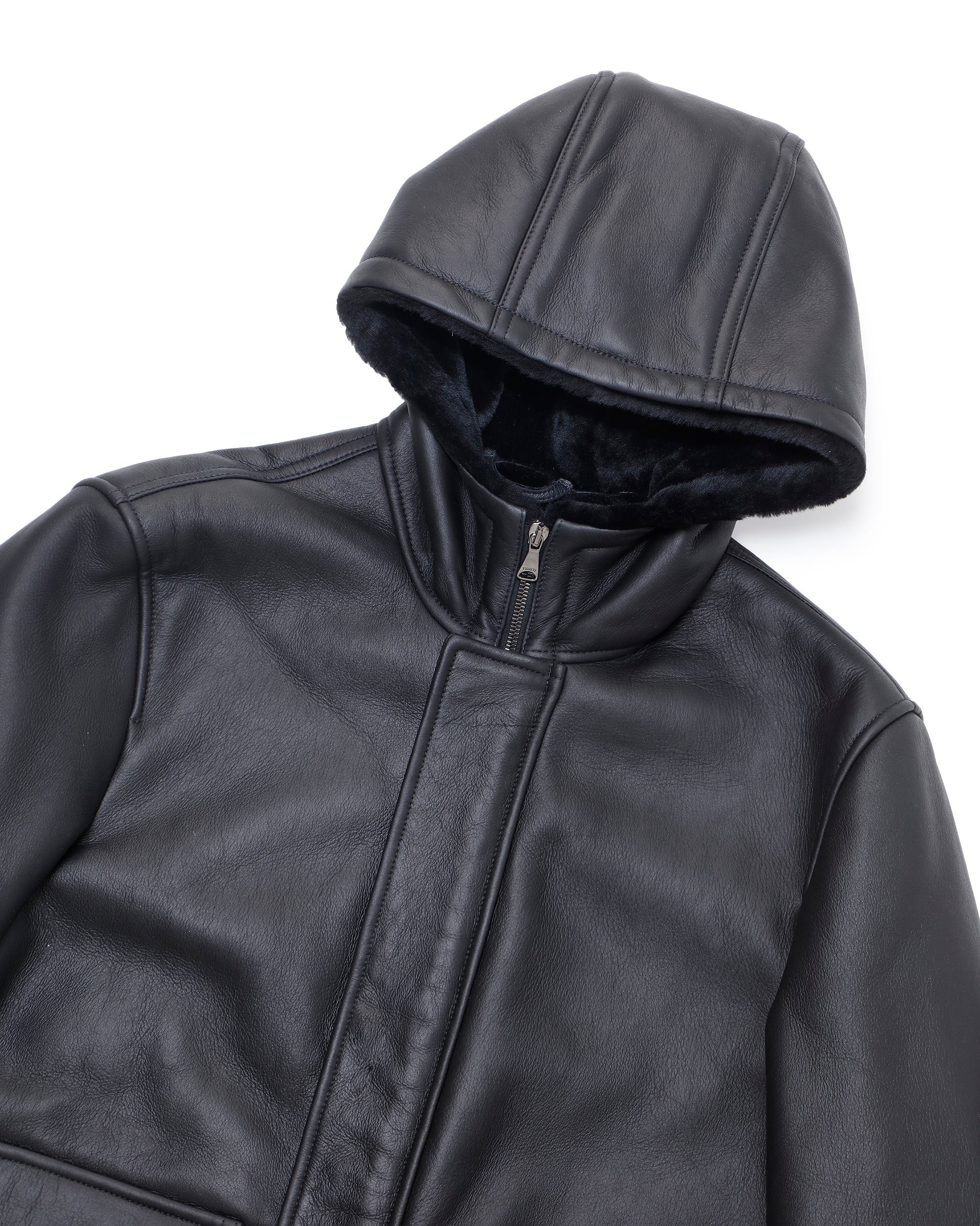 WALLAS Gunmetal Zip Special Mouton Hooded Coat / Black