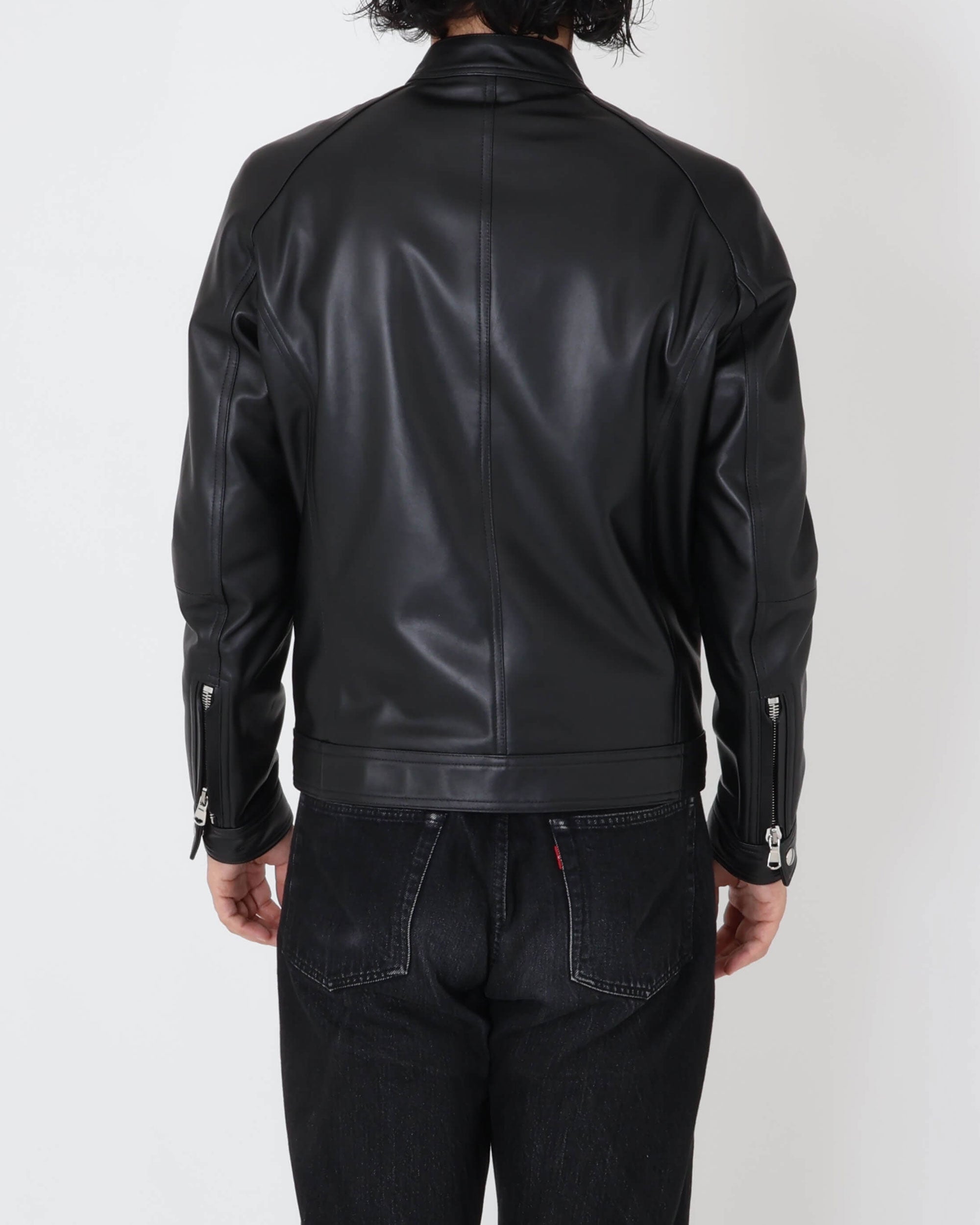 MASSIMO(マッシモ) シルバーZIP ナッパチェラータ ラムレザーシングルライダース / ブラック