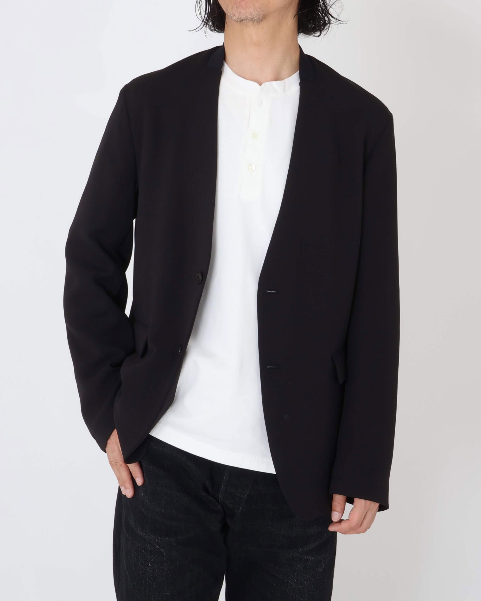 JA-IS-AS-0-004 ノーカラーデーラードJACKET / ブラック