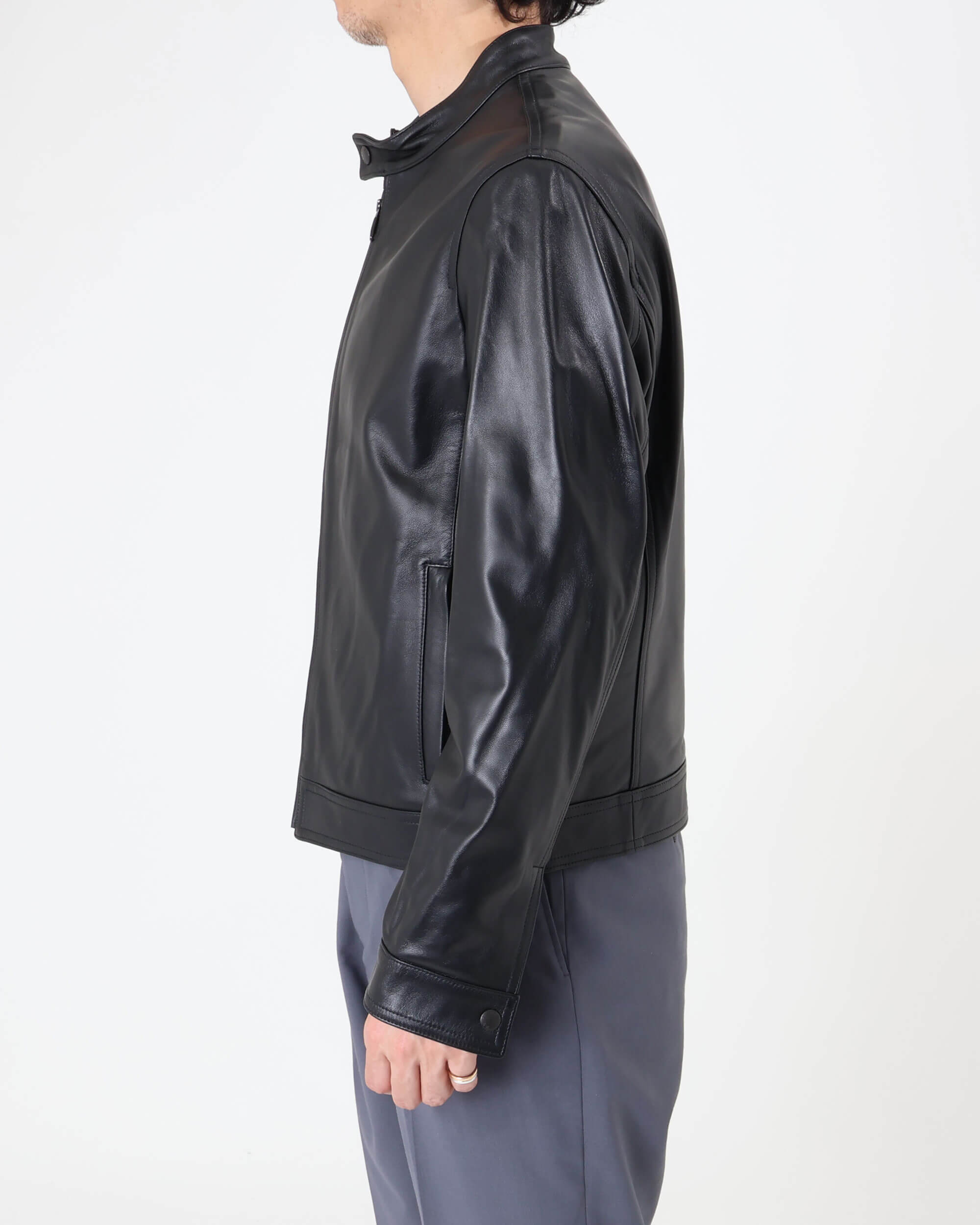 JURI Matte Black Zip Nappa Cerata Lamb Leather Single Rider / Black