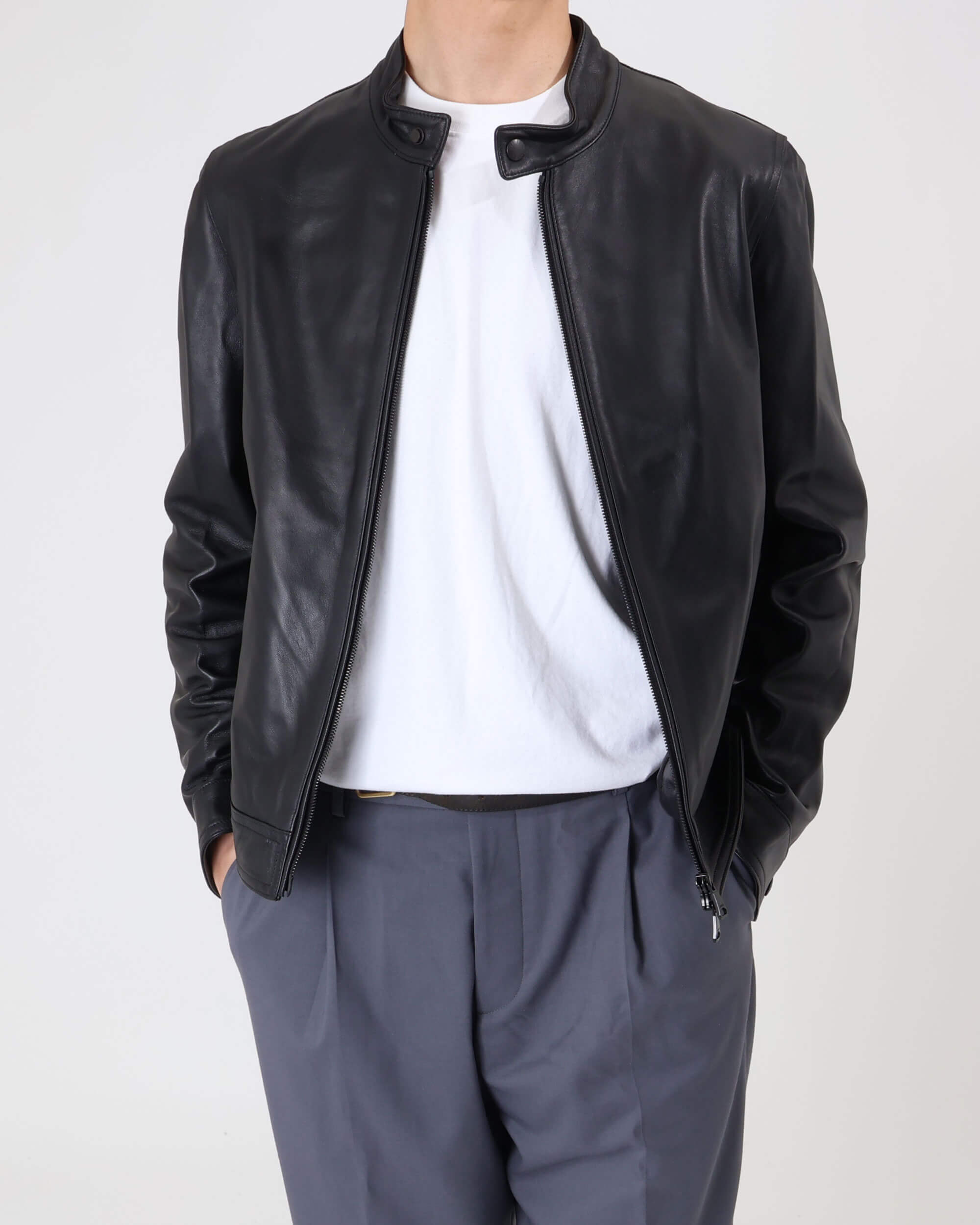 JURI Matte Black Zip Nappa Cerata Lamb Leather Single Rider / Black