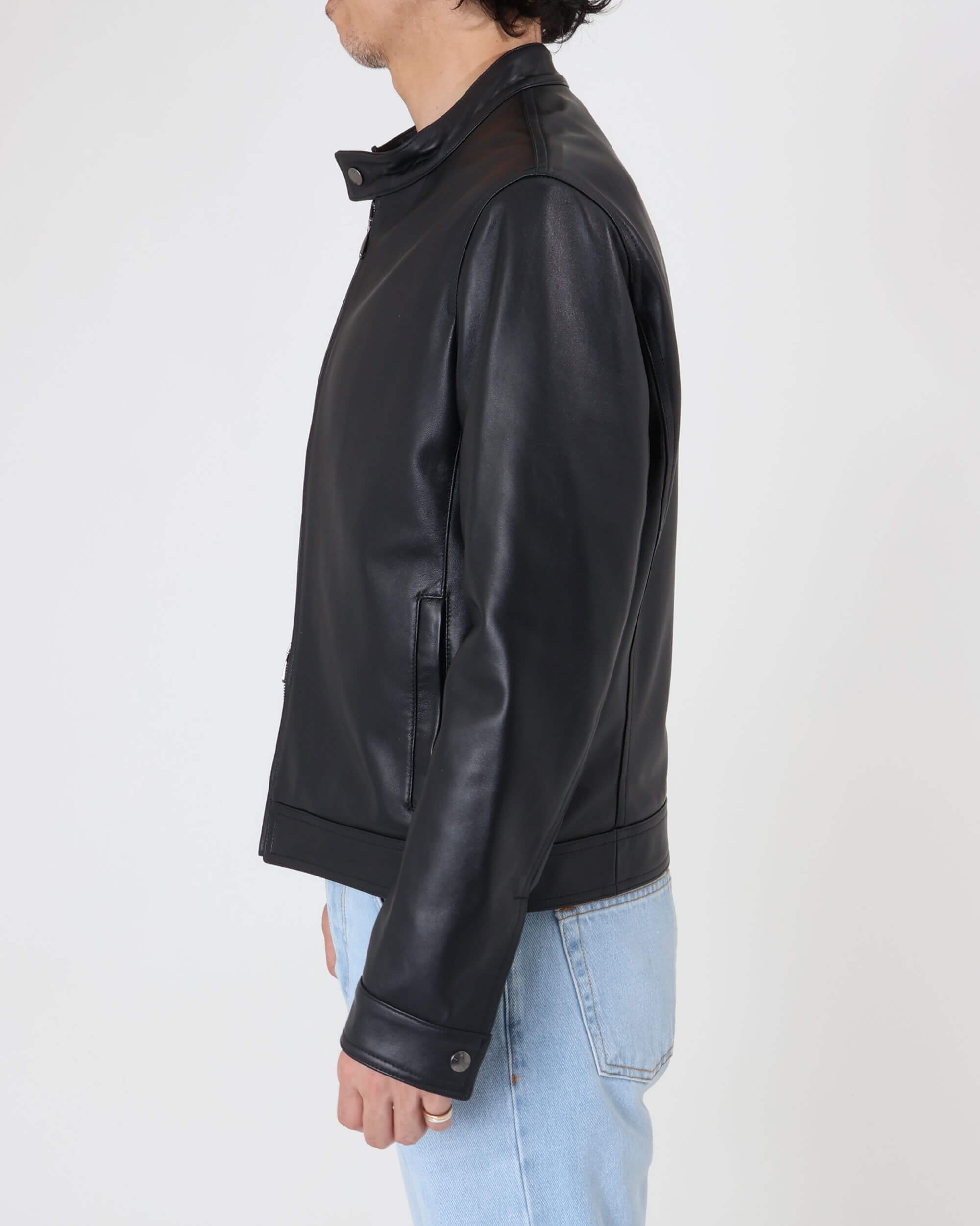 JURI Gunmetal Zip Nappa Cerata Lamb Leather Single Rider's Jacket / Black