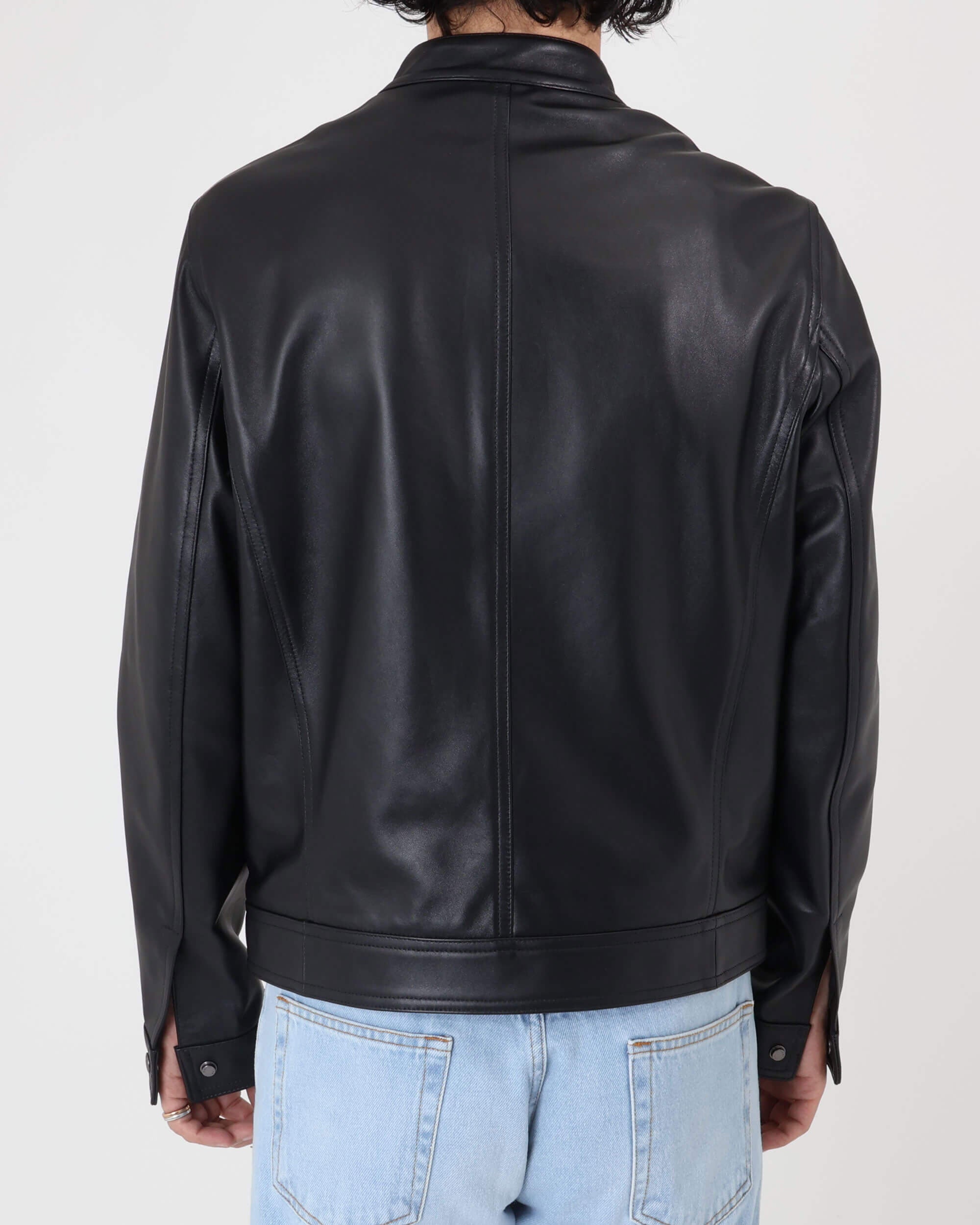 JURI Gunmetal Zip Nappa Cerata Lamb Leather Single Rider's Jacket / Black