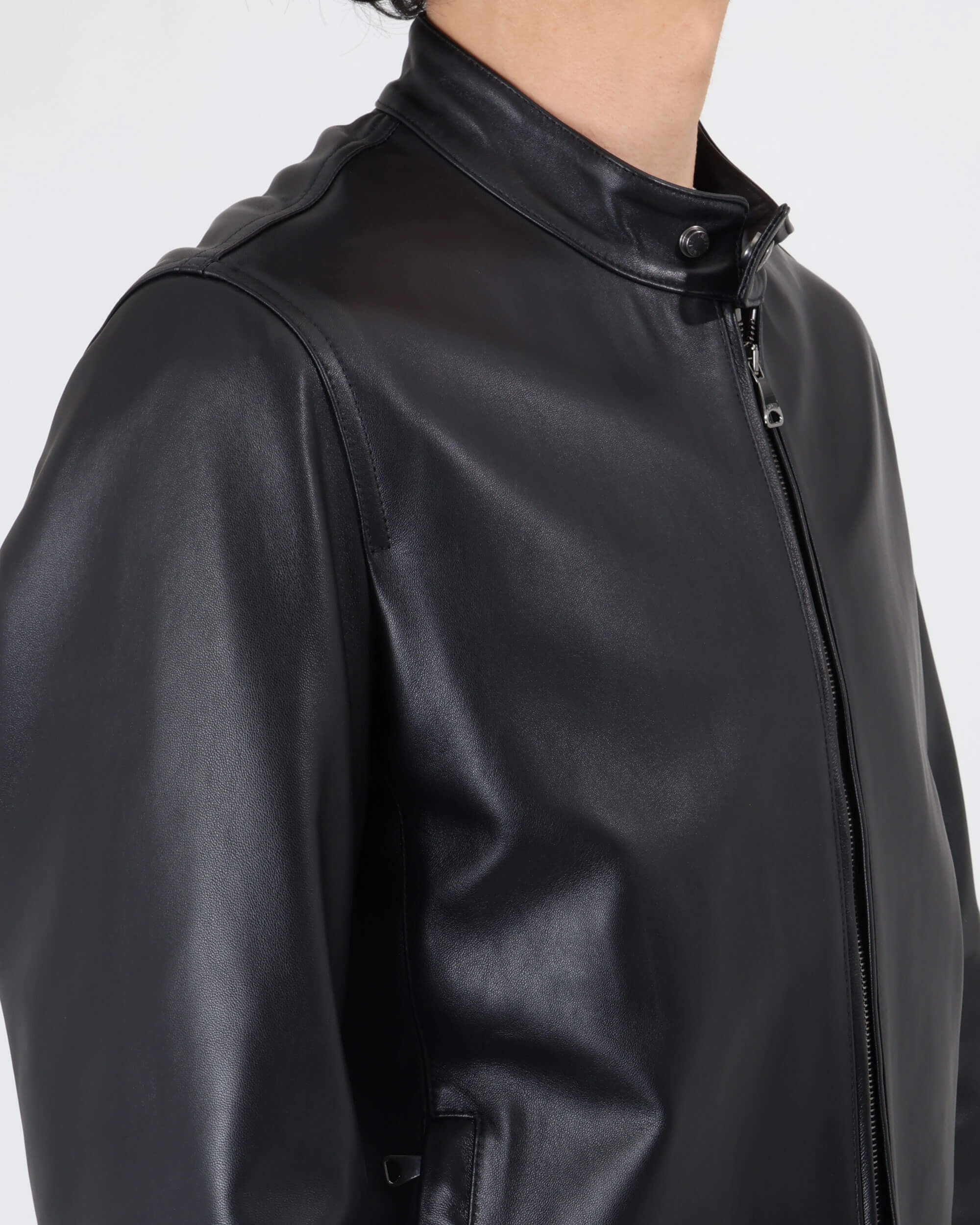 JURI Gunmetal Zip Nappa Cerata Lamb Leather Single Rider's Jacket / Black