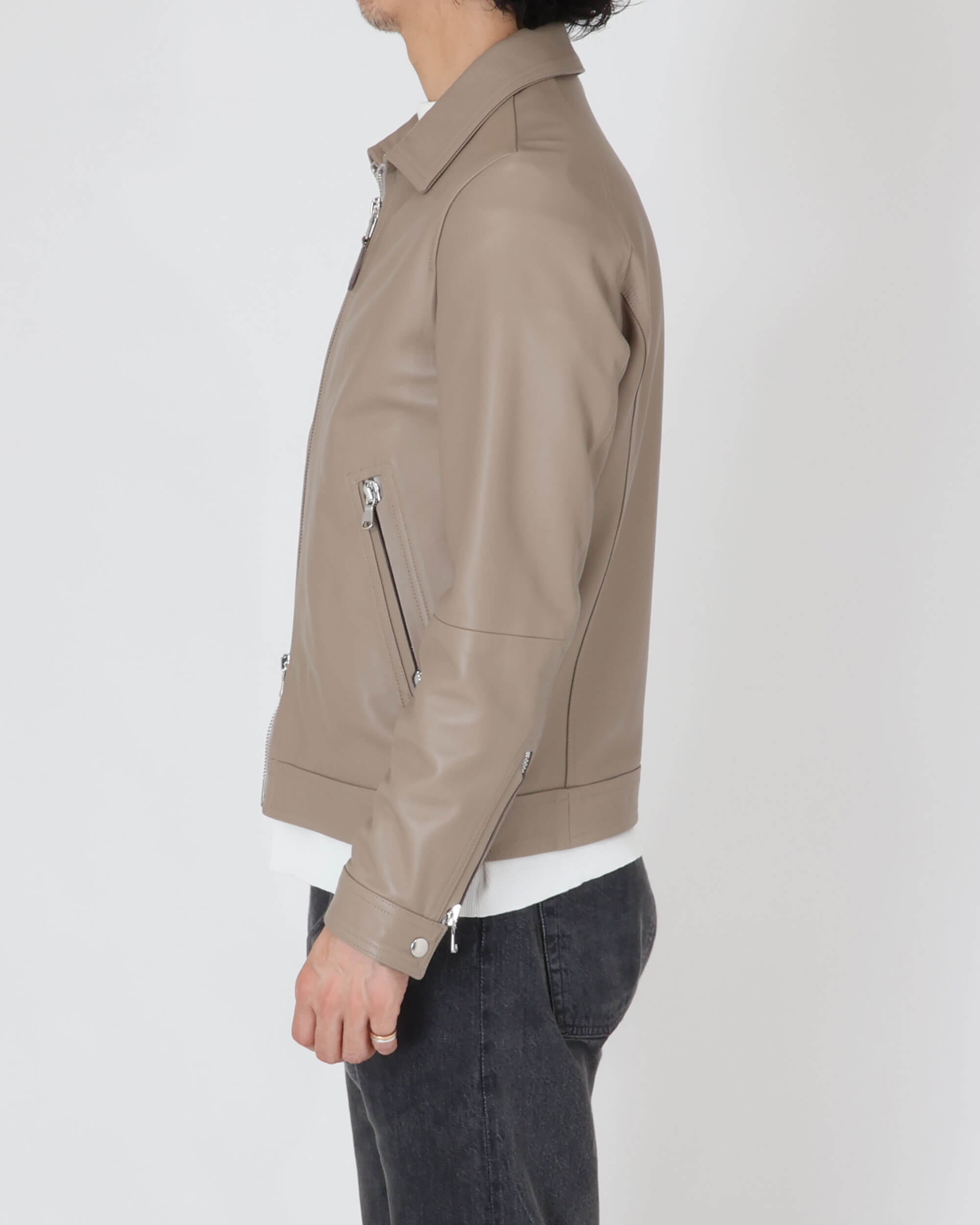 GIACOMO(ジャコモ) シルバーZIP ナッパチェラータ ラムレザージャケット / クリアベージュ