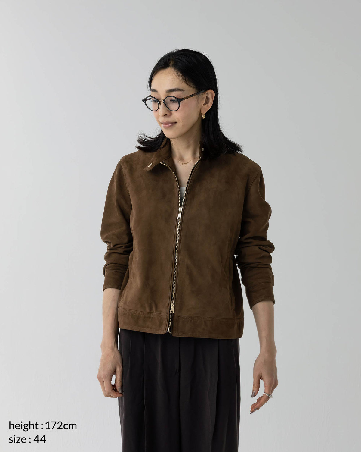 JURI DONNA (Yuri Donna) Giacca da motociclista singola in camoscio di capra con zip dorata OVER SIZE / Marrone