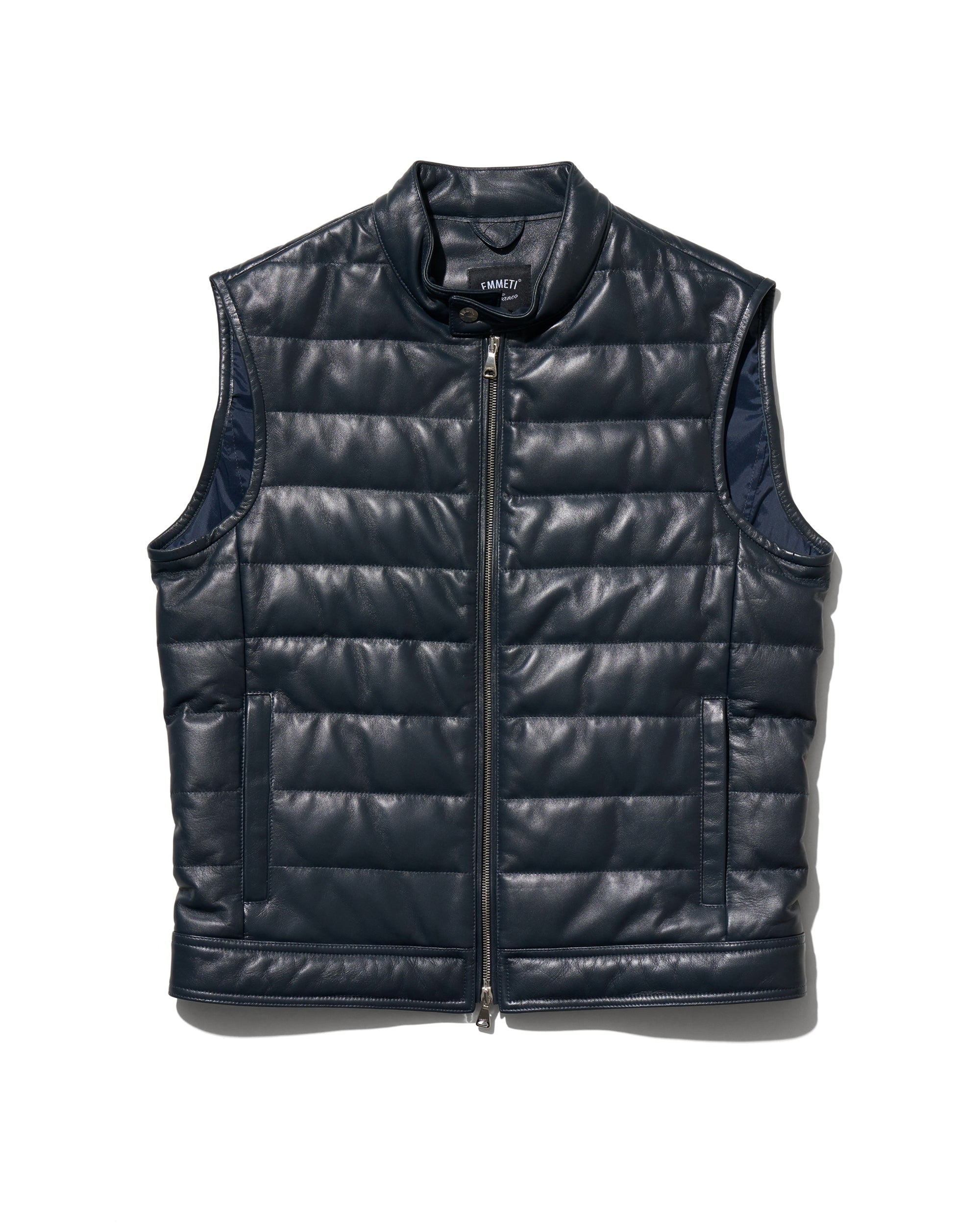 JURI D.VEST(ユリ ダウンベスト) シルバーZIP ラムレザーナッパ / ダークネイビー