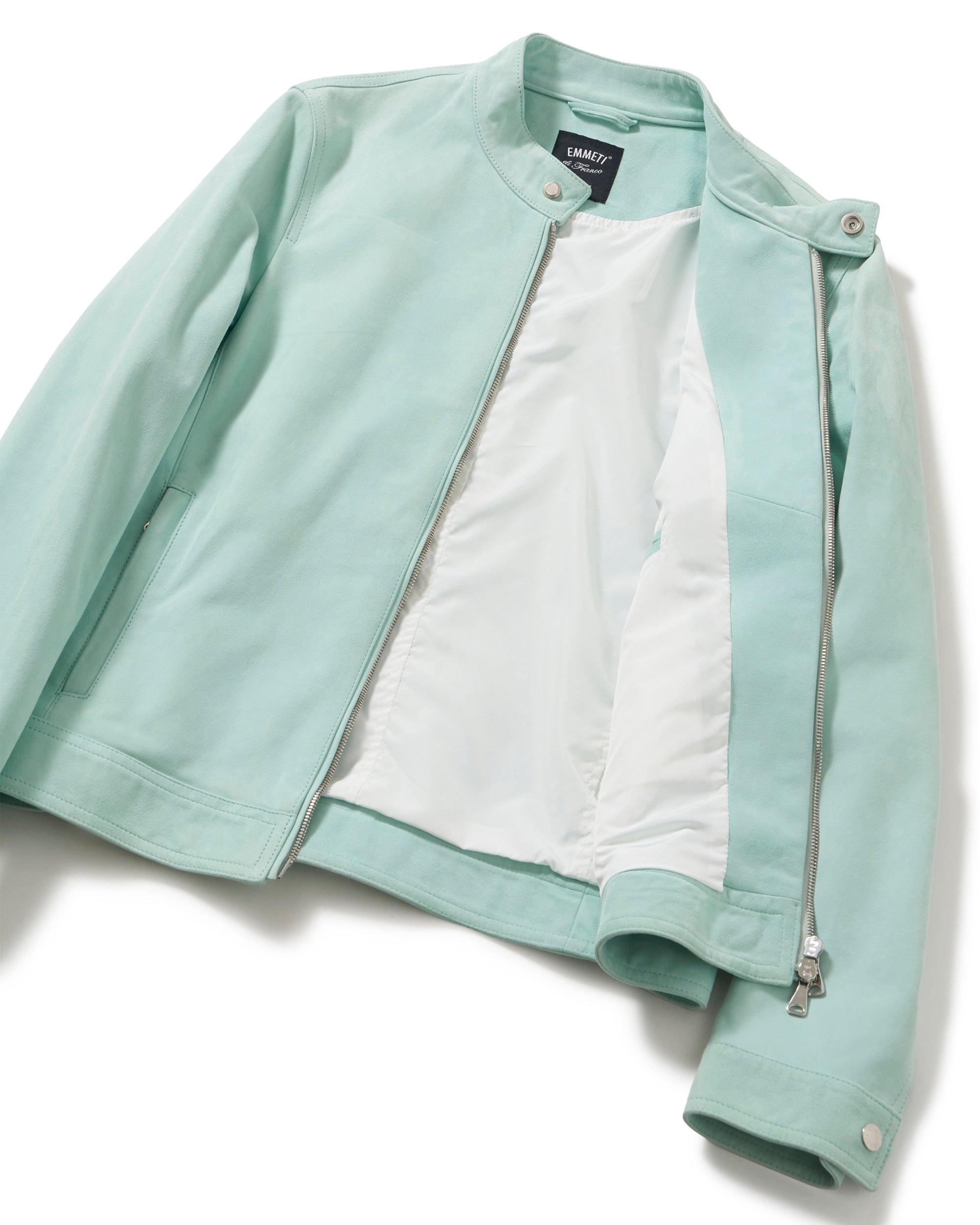 JURI(ユリ) シルバーZIP ゴートスエード シングルライダース / ペールブルー