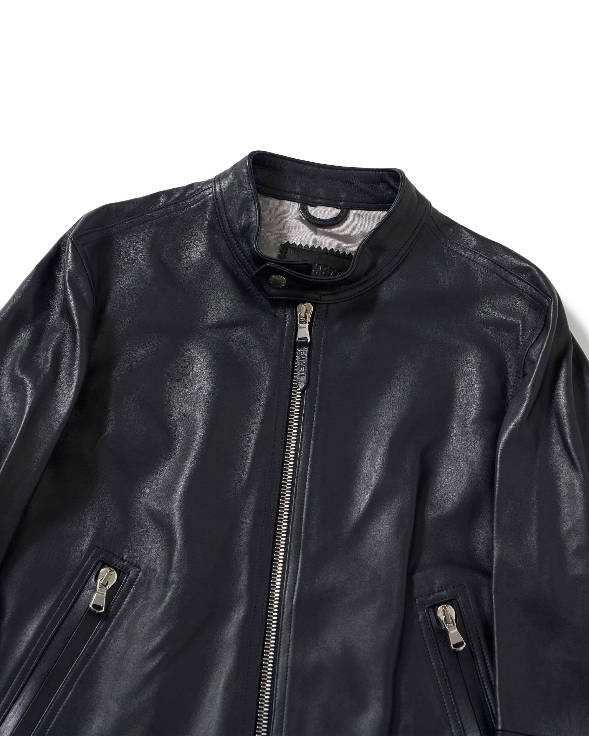 MASSIMO(マッシモ) シルバーZIP SPラムレザー シングルライダース / ダークネイビー