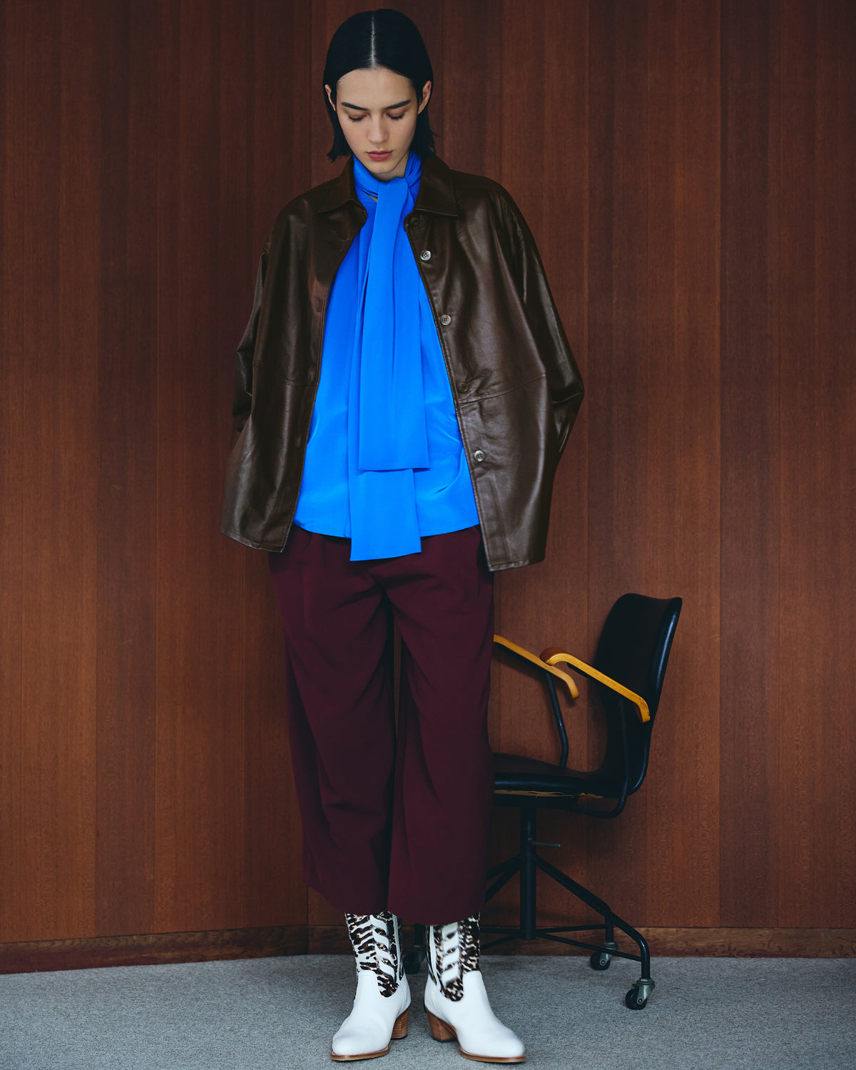 【予約商品】OLGA(オルガ) ナッパシルク レザーシャツ / ダークブラウン