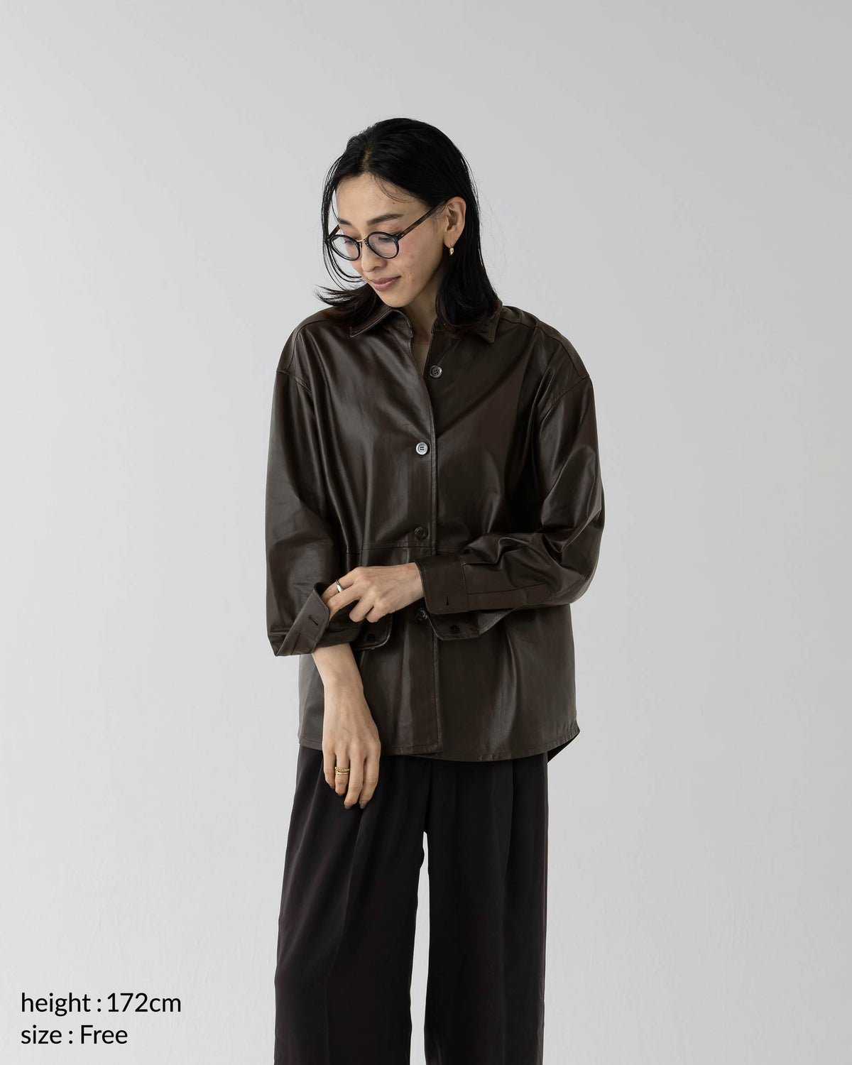 【予約商品】OLGA(オルガ) ナッパシルク レザーシャツ / ダークブラウン