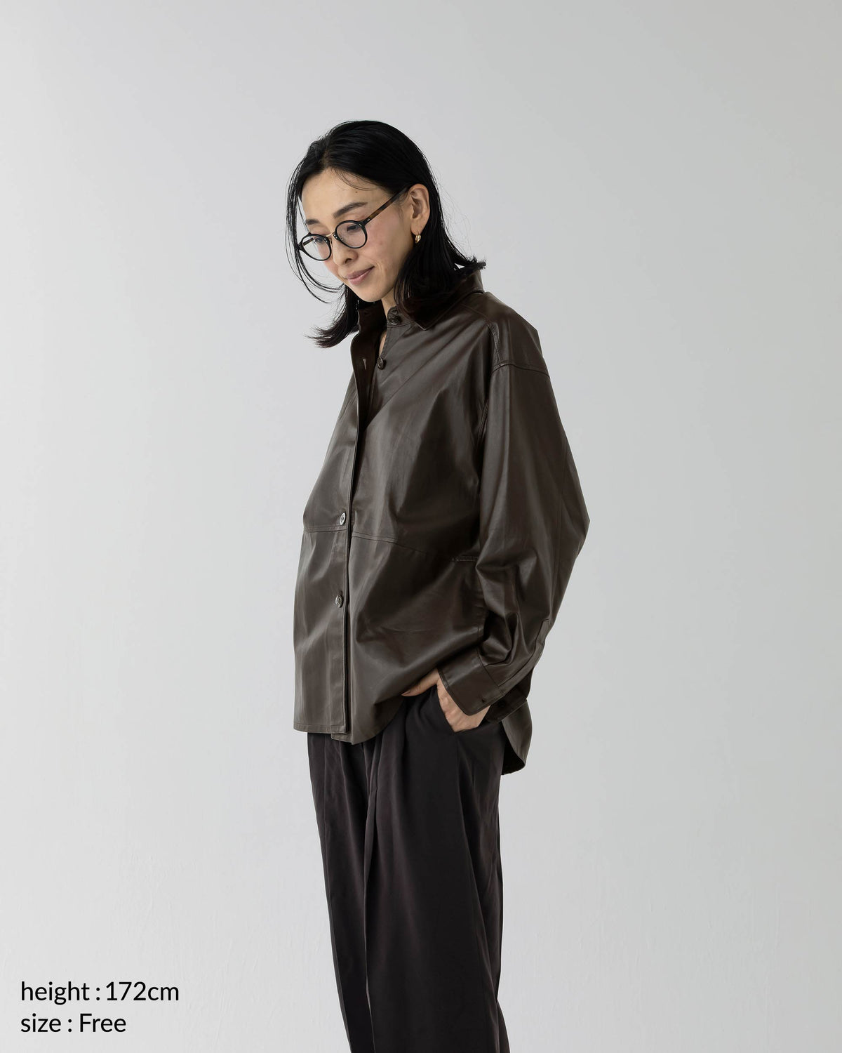 【予約商品】OLGA(オルガ) ナッパシルク レザーシャツ / ダークブラウン