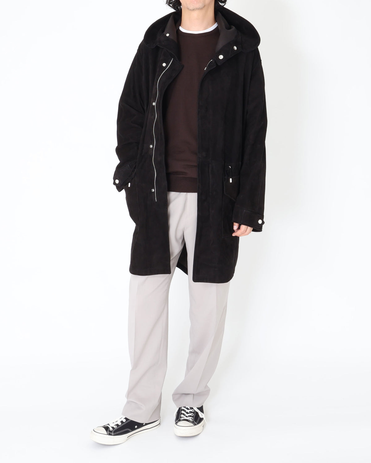 FOCUS(フォーカス) シルバーZIP SPレザー スエードモッズコート / ブラック