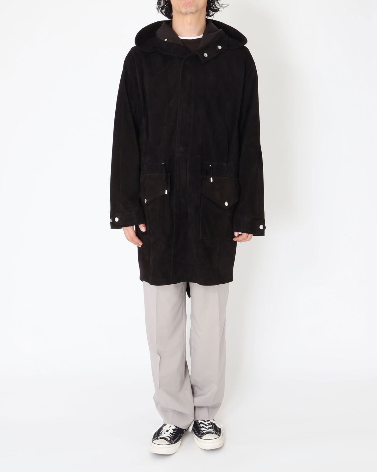 FOCUS(フォーカス) シルバーZIP SPレザー スエードモッズコート / ブラック