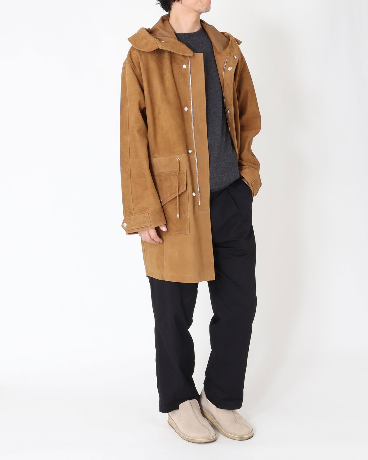 FOCUS(フォーカス) シルバーZIP SPレザー スエードモッズコート / キャメル