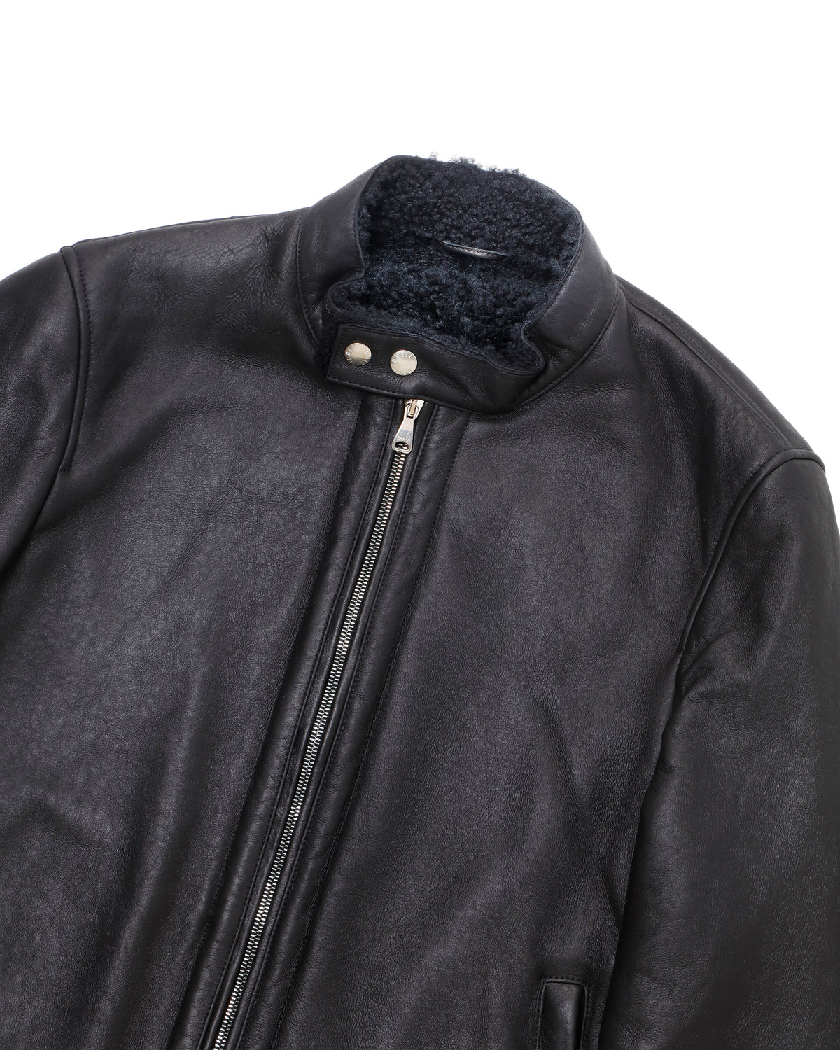 H MONTONE(アッカ モントーネ) シルバーZIP SPムートン シングルライダースジャケット / ブラック