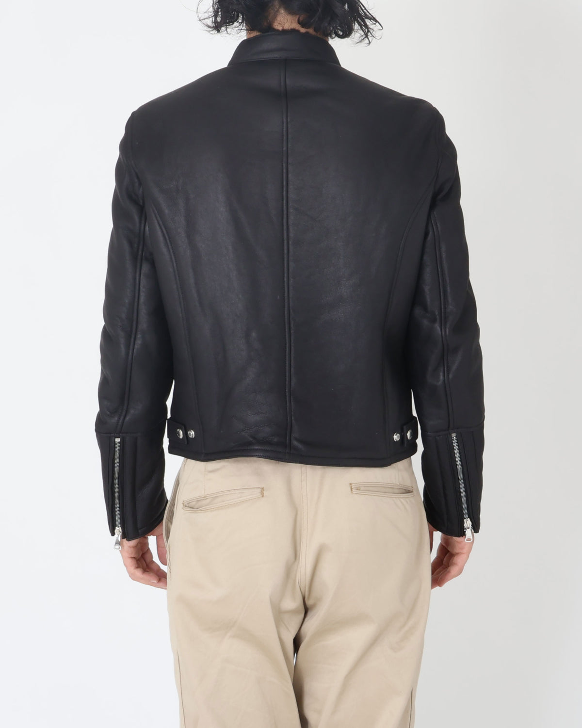 H MONTONE(アッカ モントーネ) シルバーZIP SPムートン シングルライダースジャケット / ブラック