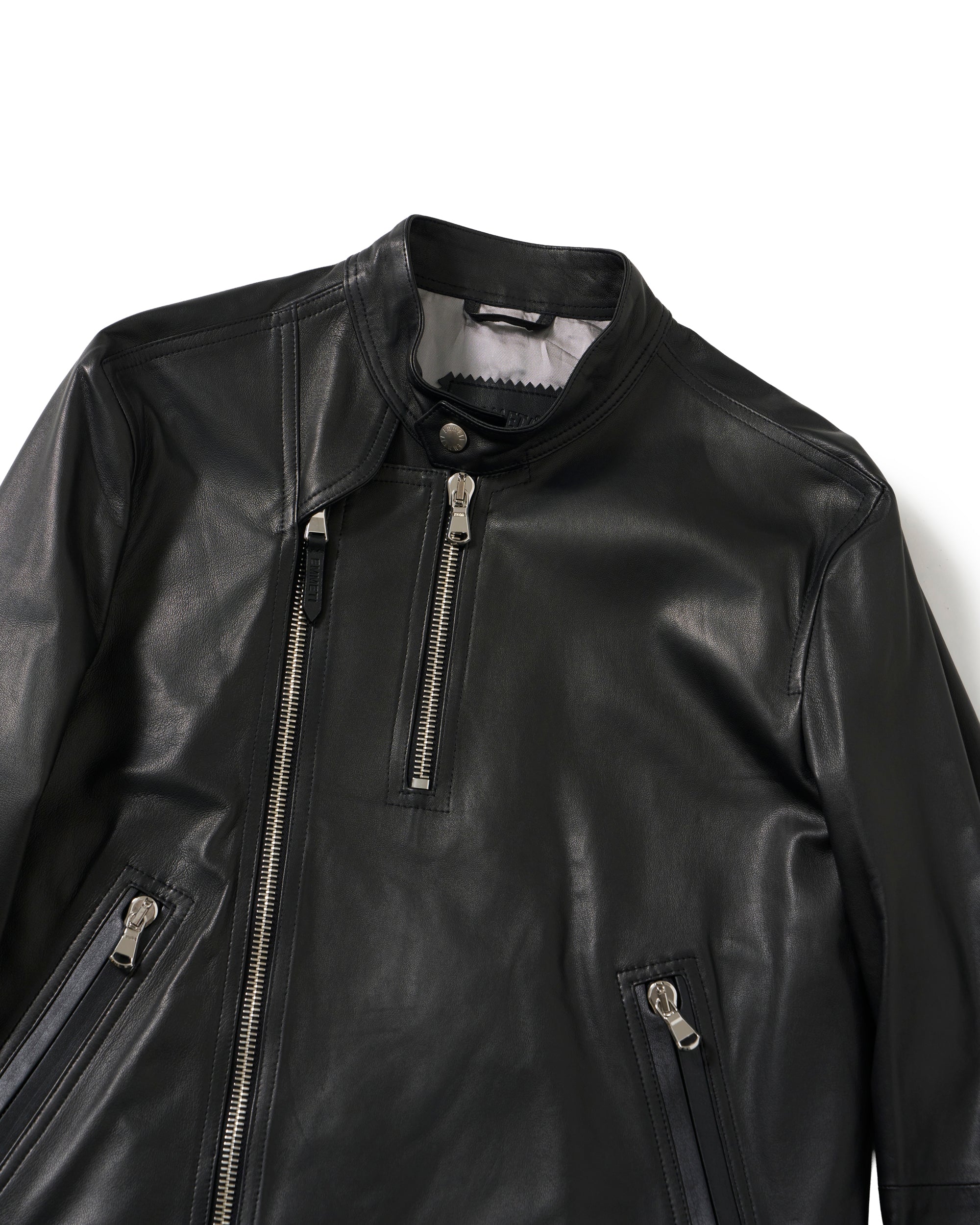 TEO(テオ)シルバーZIP ナッパシルクラムレザー セミダブルライダース / ブラック