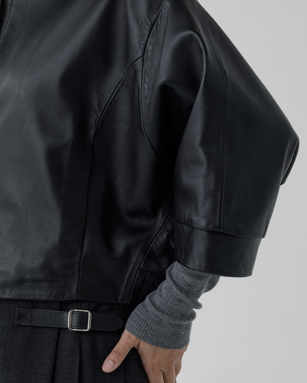 TILLY Silver Zip Nappacellata Lamb Leather Collarless Short Blouson / Black
