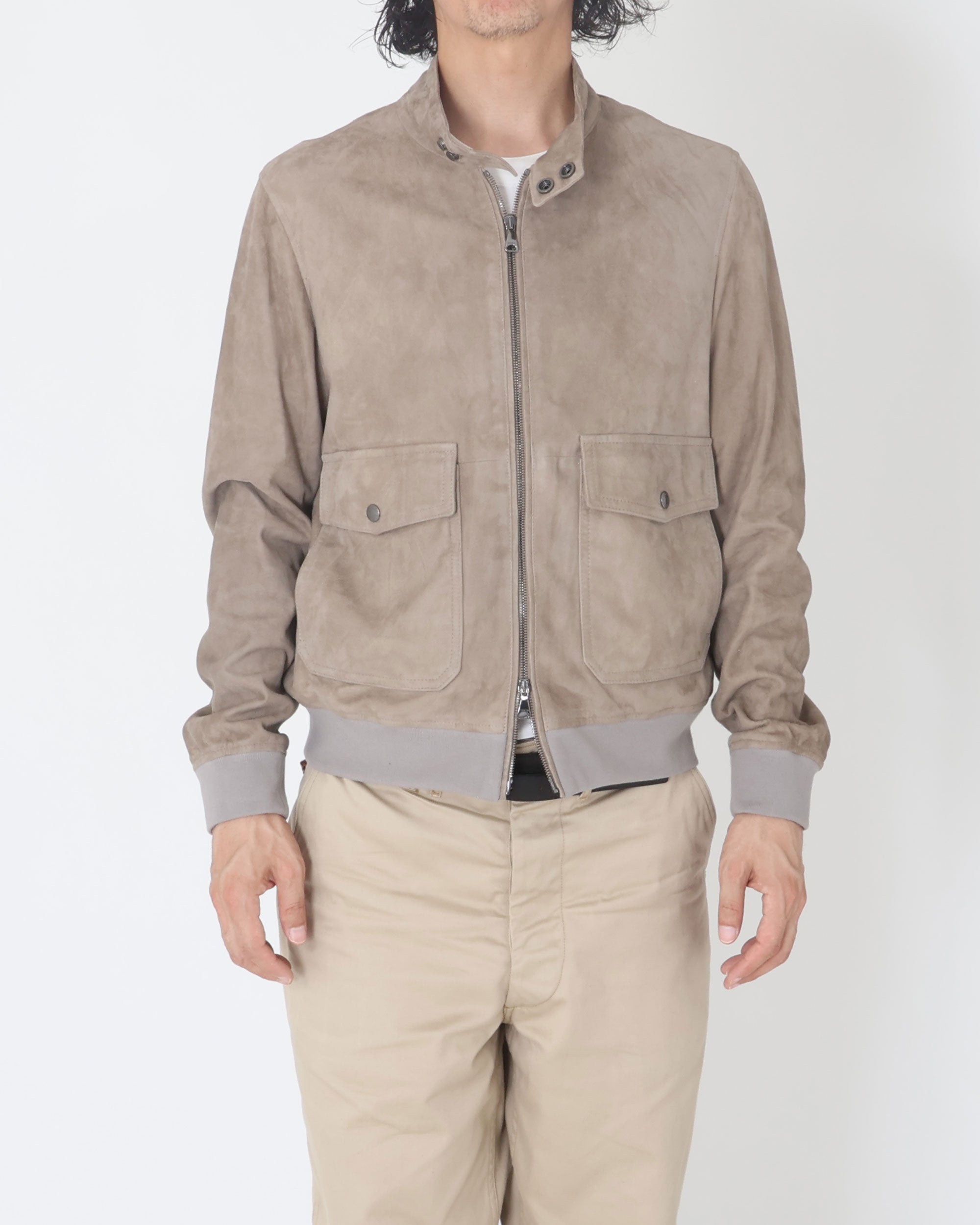 GREYSON (Greyson) Giacca in pelle scamosciata di agnello con zip color canna di fucile / Talpa