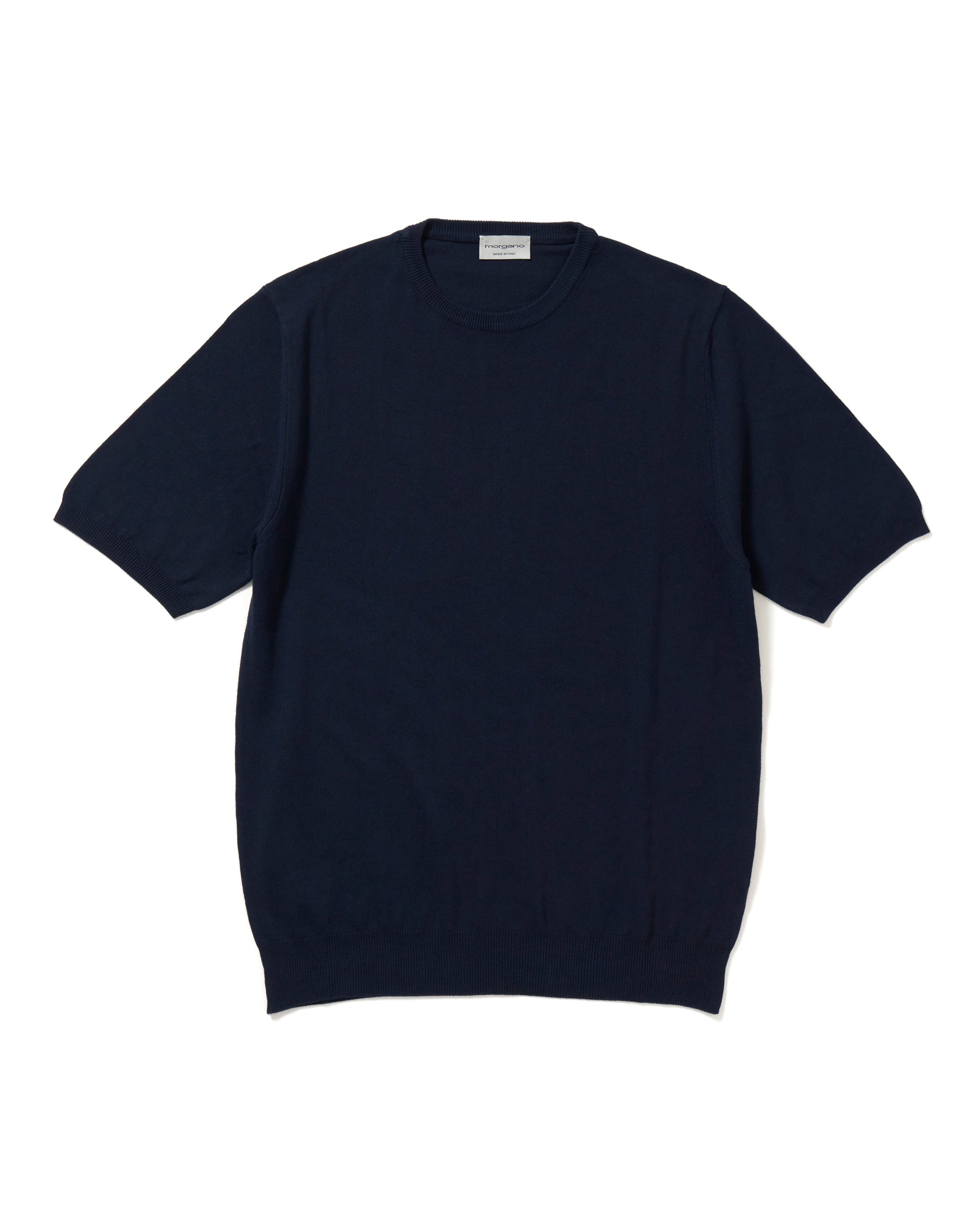 MAKOコットン ハイゲージ クルーネックニット S/S / ネイビー