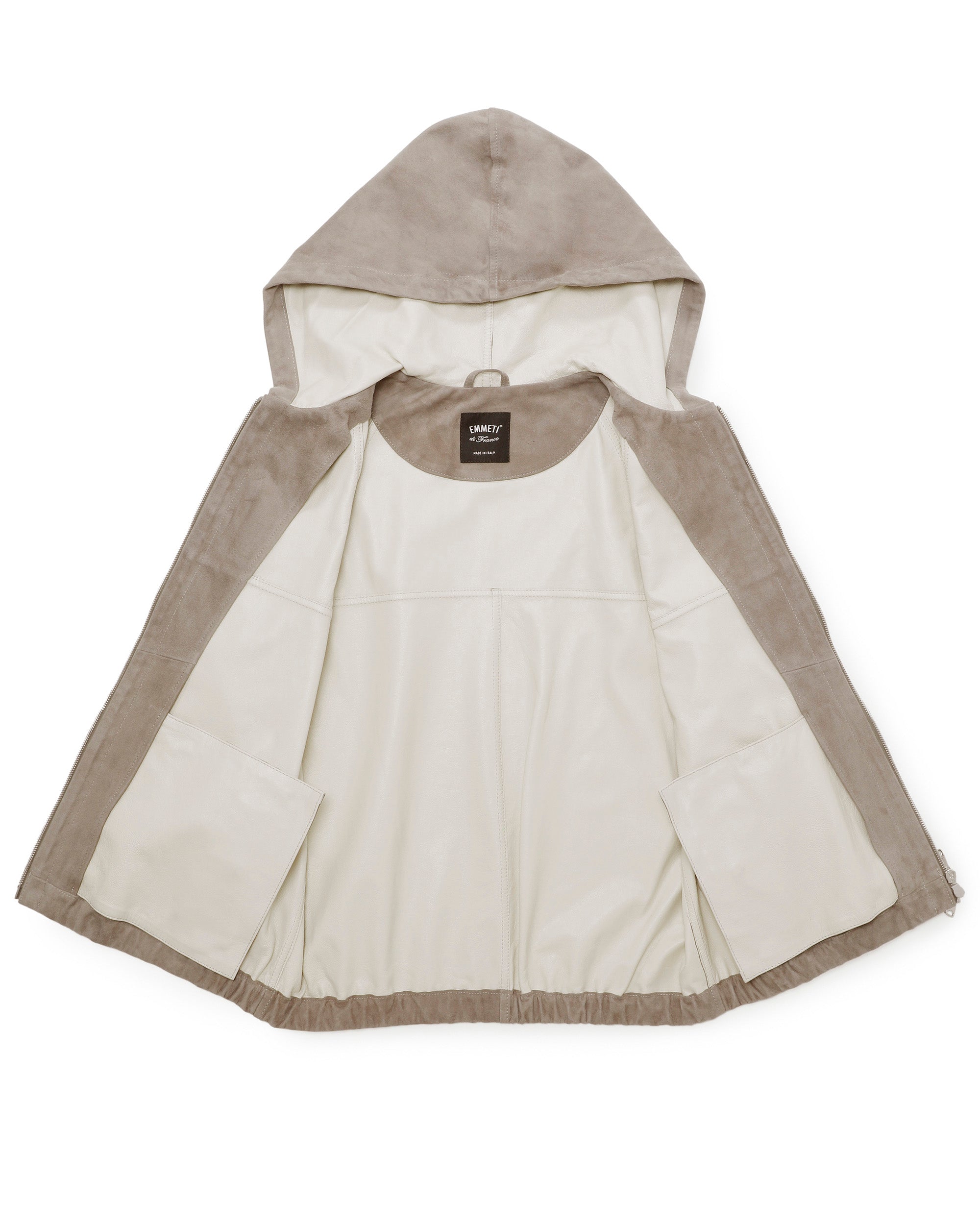 JAYDON SFOD (Jaydon Sfoderata) con ZIP argento in pelle scamosciata di capra sfoderata, con cappuccio / Greige