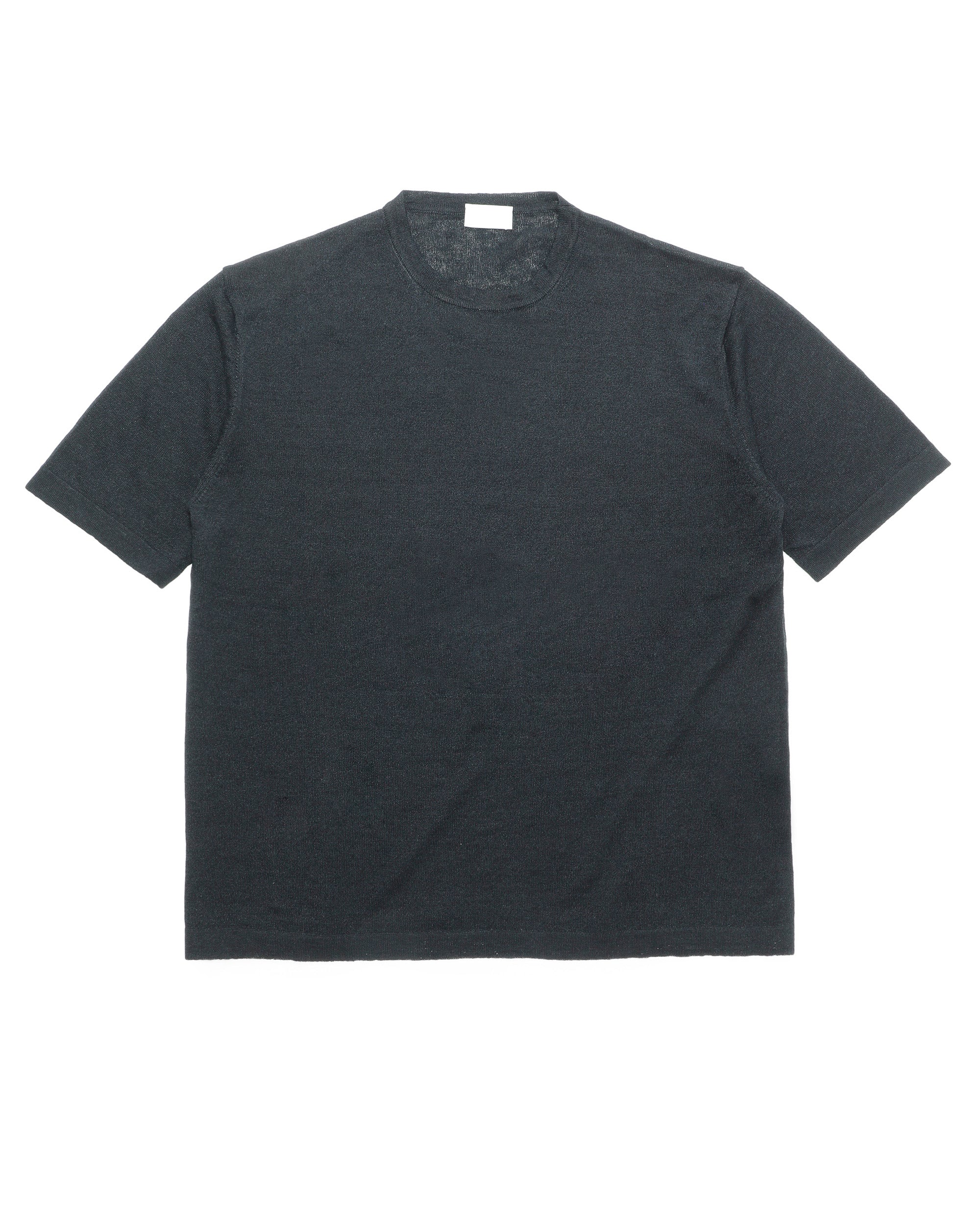 コットン×リネン クルーネックニット S/S / ブラック