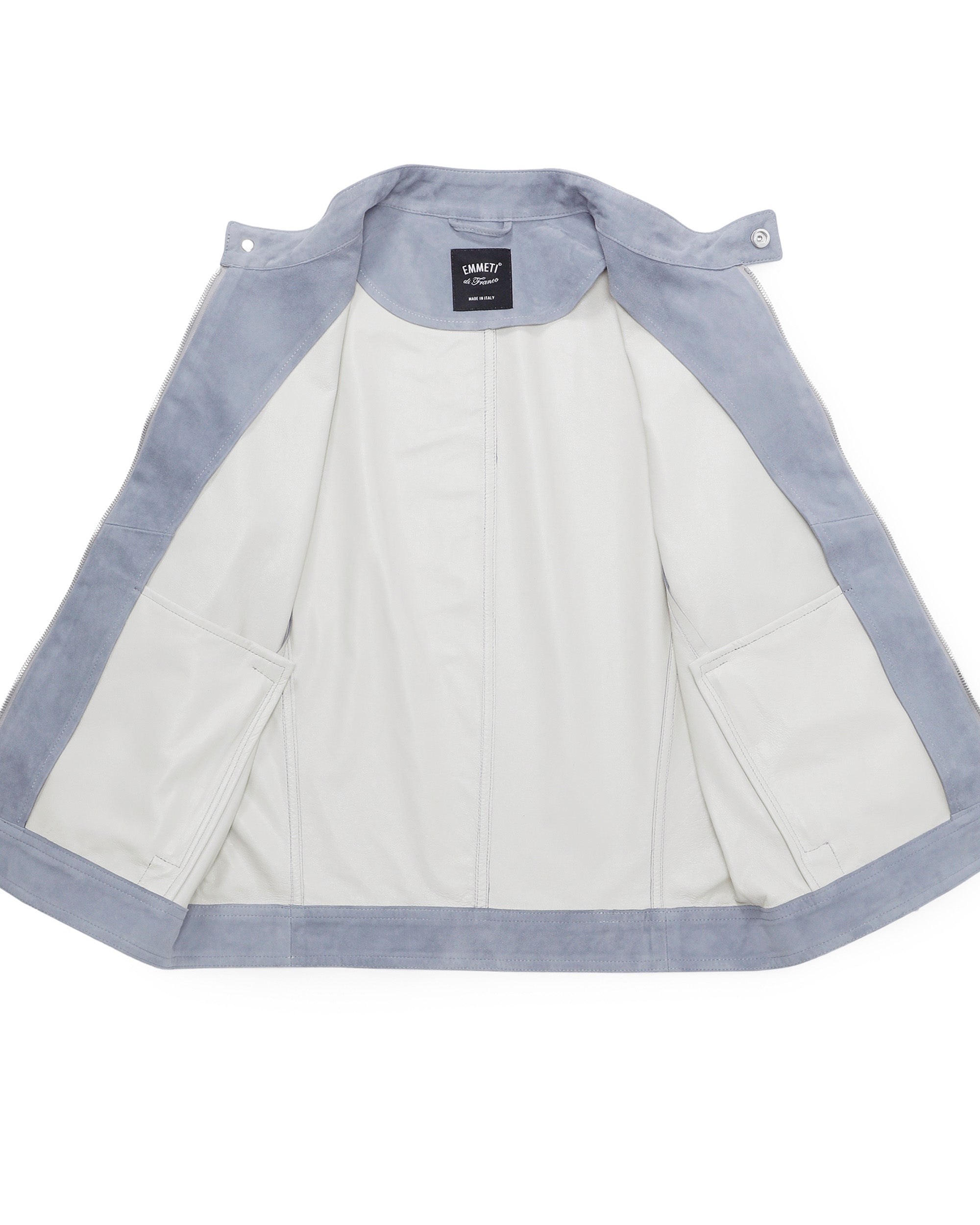 JURI SF（ユリ スフォデラータ） シルバーZIP ゴートスエード シングルライダース / ペールブルー