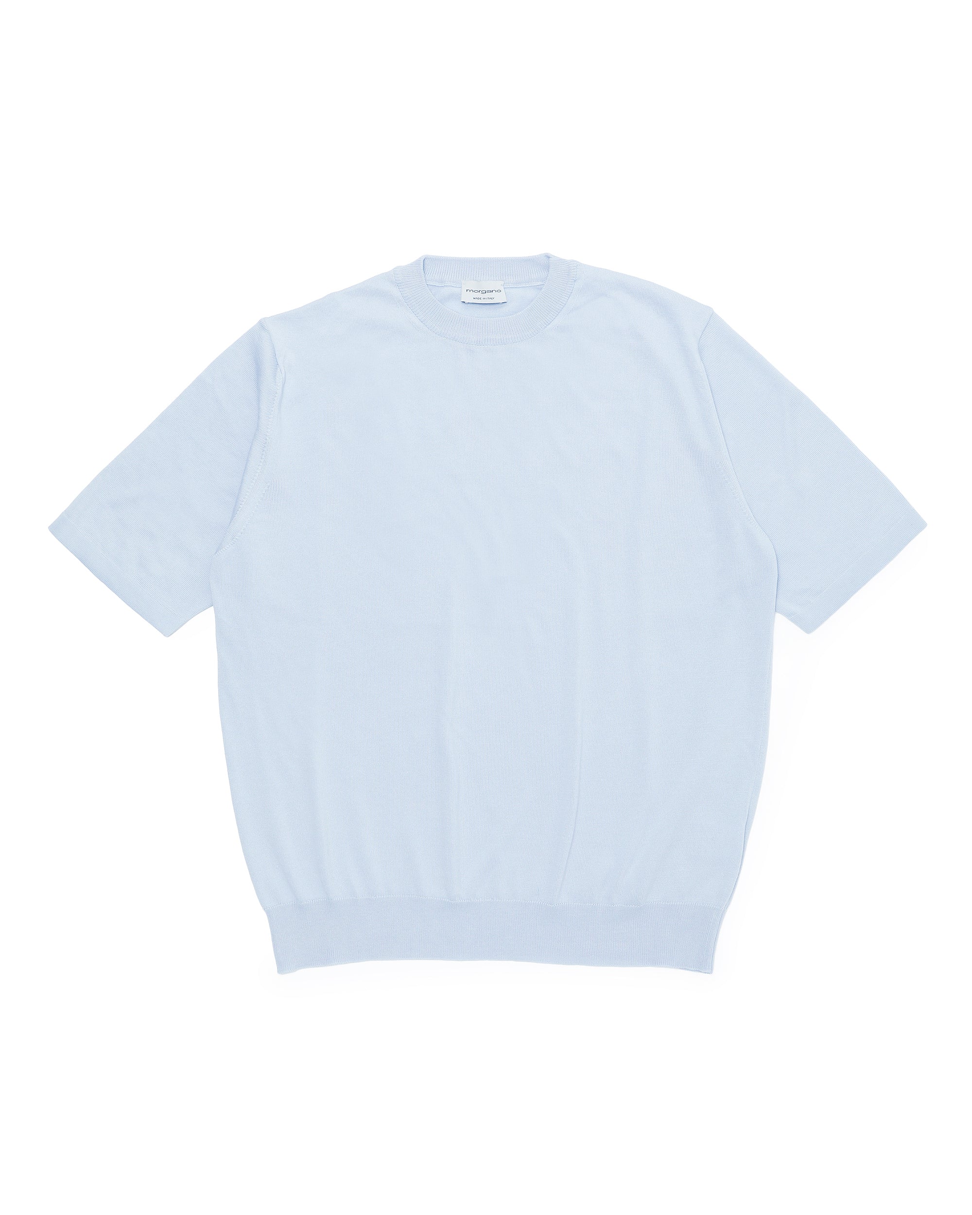 morgano - GIZAコットン クルーネックニット S/S / サックス