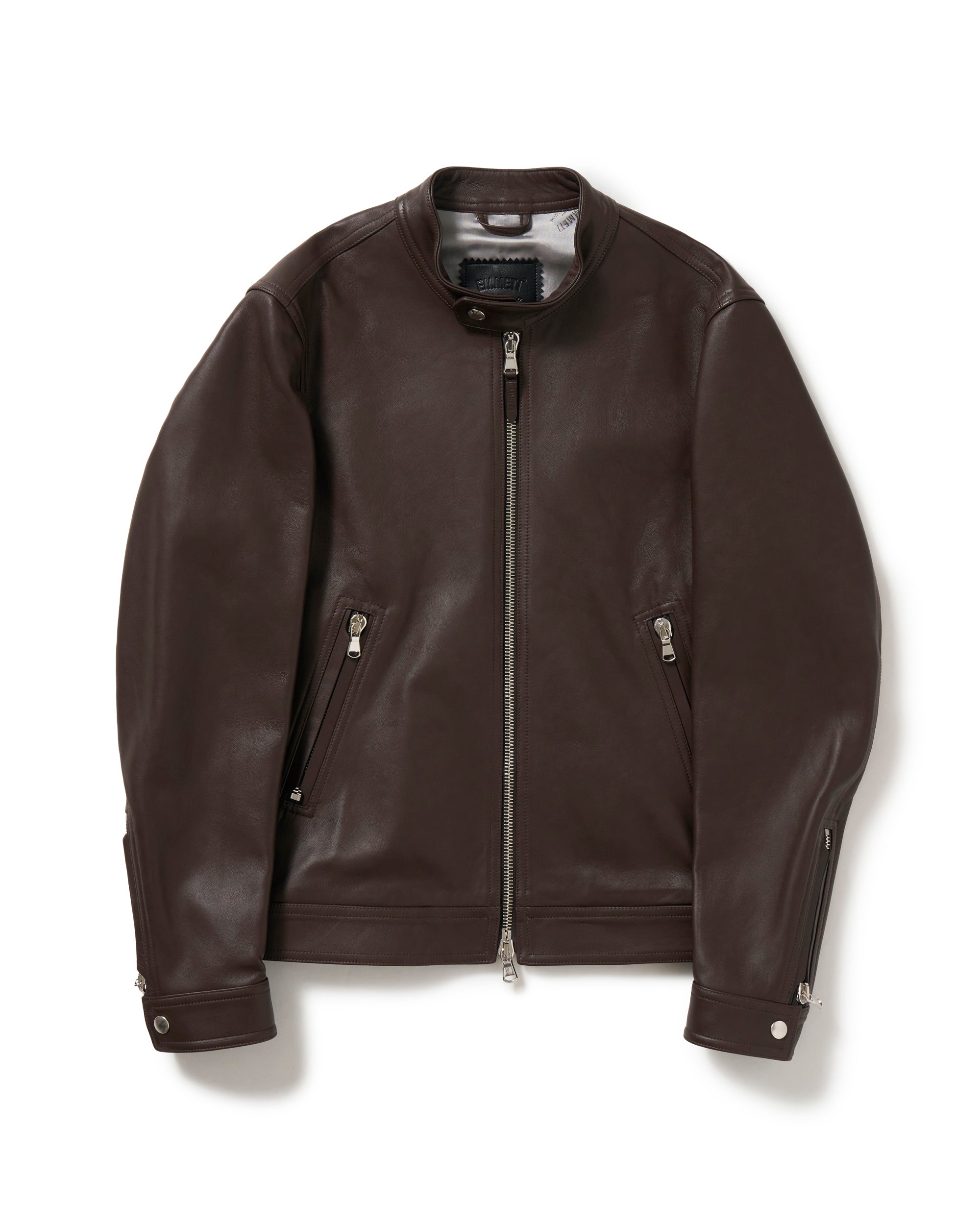 H CLASSICA（アッカ クラシカ） シルバーZIP ナッパチェラータ ラムレザーライダース / ダークブラウン