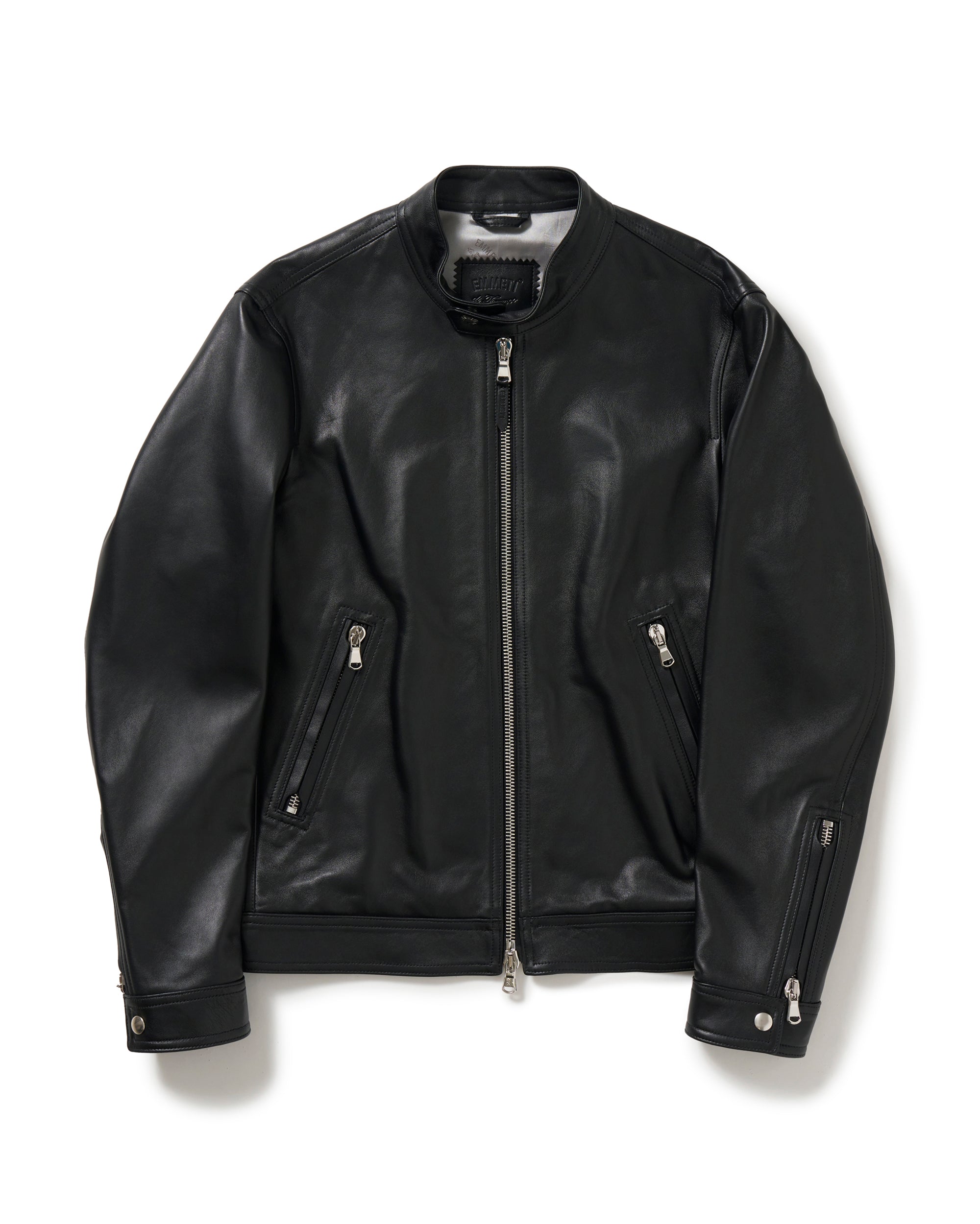 H CLASSICA（アッカ クラシカ） シルバーZIP ナッパチェラータ ラムレザーライダース / ブラック