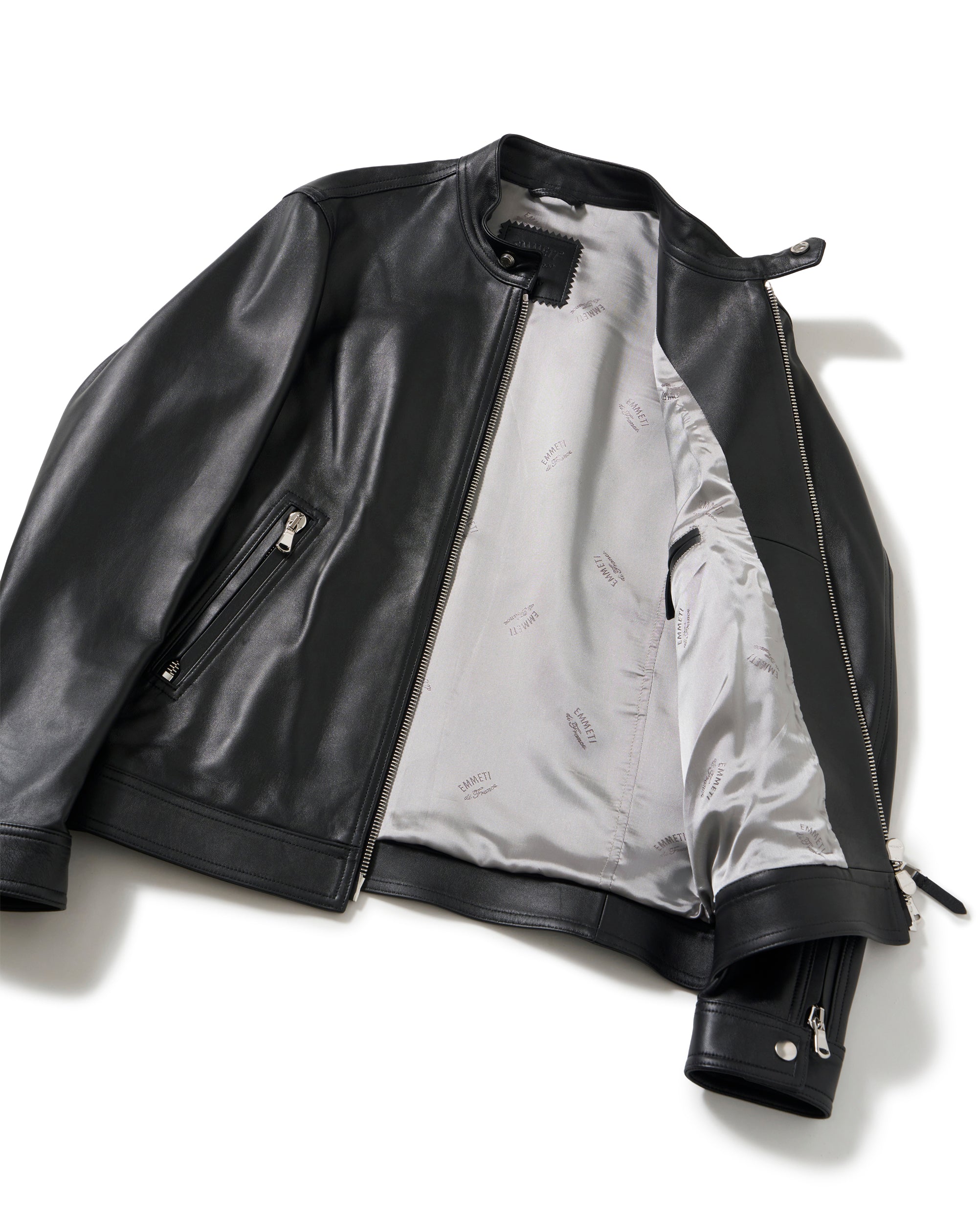 H CLASSICA（アッカ クラシカ） シルバーZIP ナッパチェラータ ラムレザーライダース / ブラック