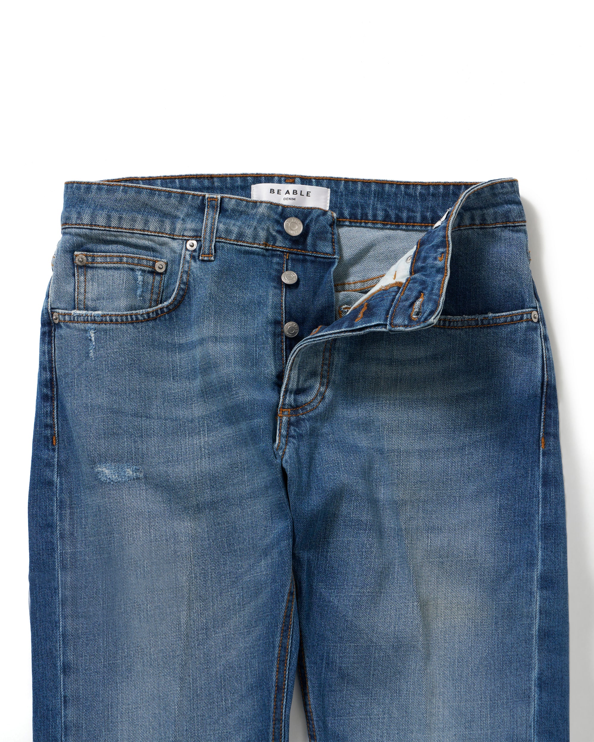 DAVIS SHORTER（デイビス ショーター） ウォッシュ加工テーパードストレッチデニム / インディゴ