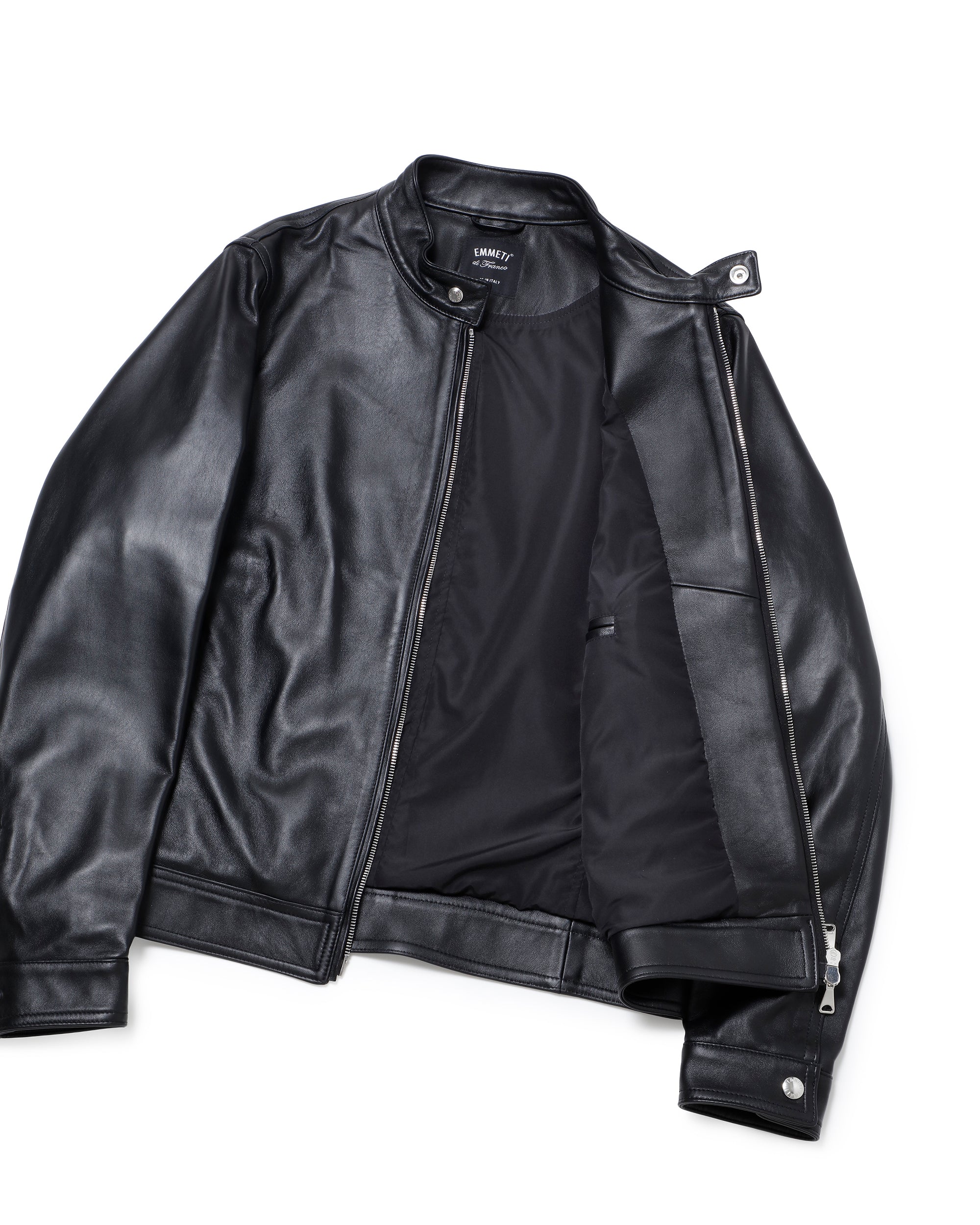 JURI Silver Zip Nappa Cerata Lamb Leather Single Rider's Jacket / Black