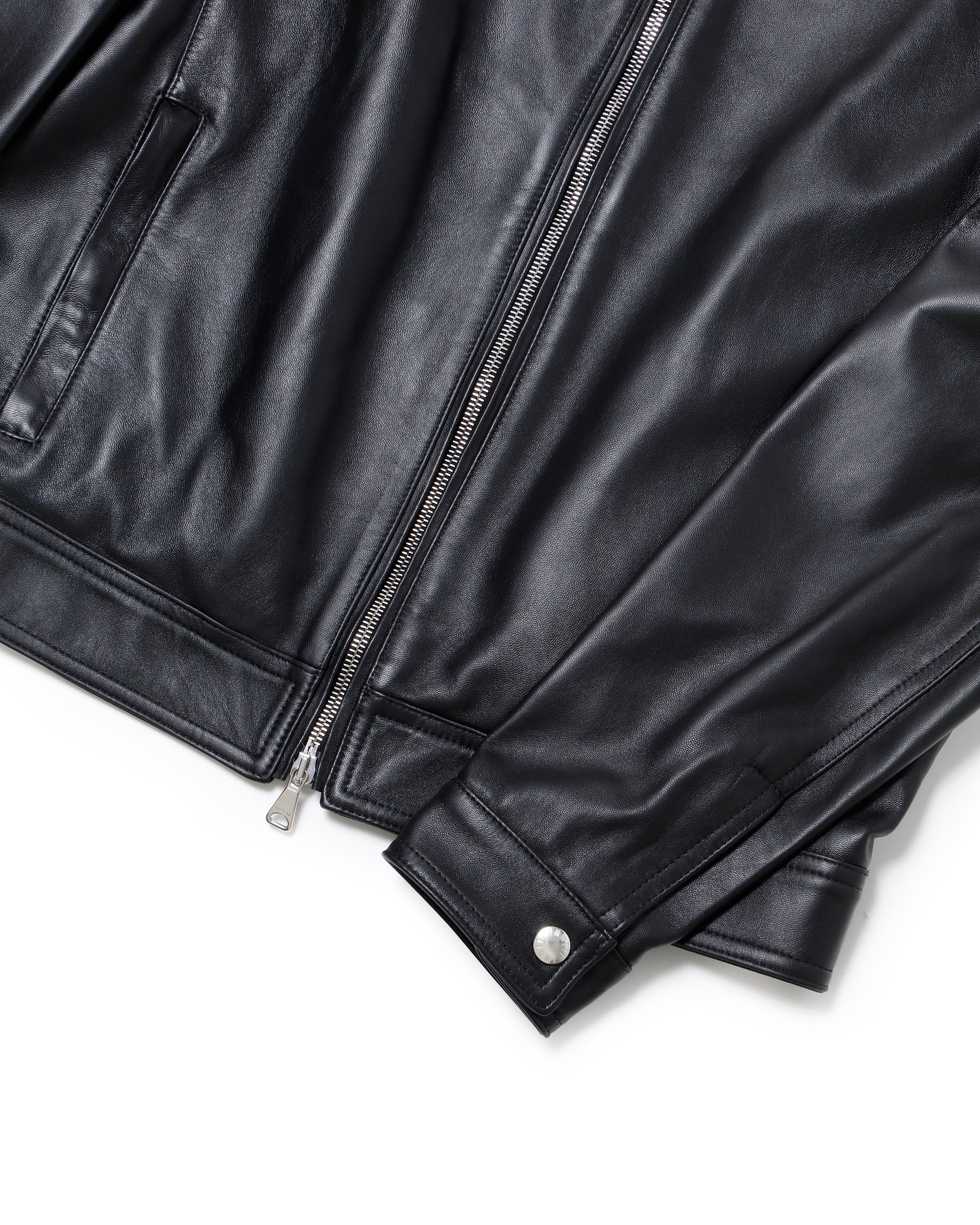 JURI Silver Zip Nappa Cerata Lamb Leather Single Rider's Jacket / Black