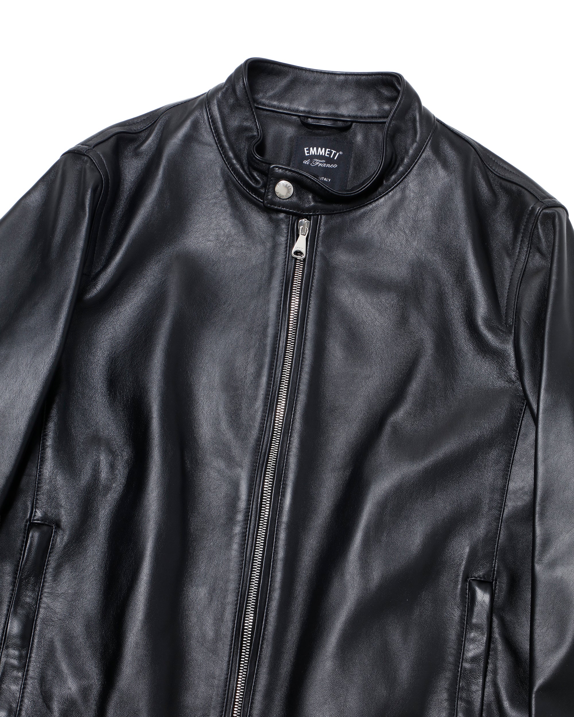 JURI Silver Zip Nappa Cerata Lamb Leather Single Rider's Jacket / Black