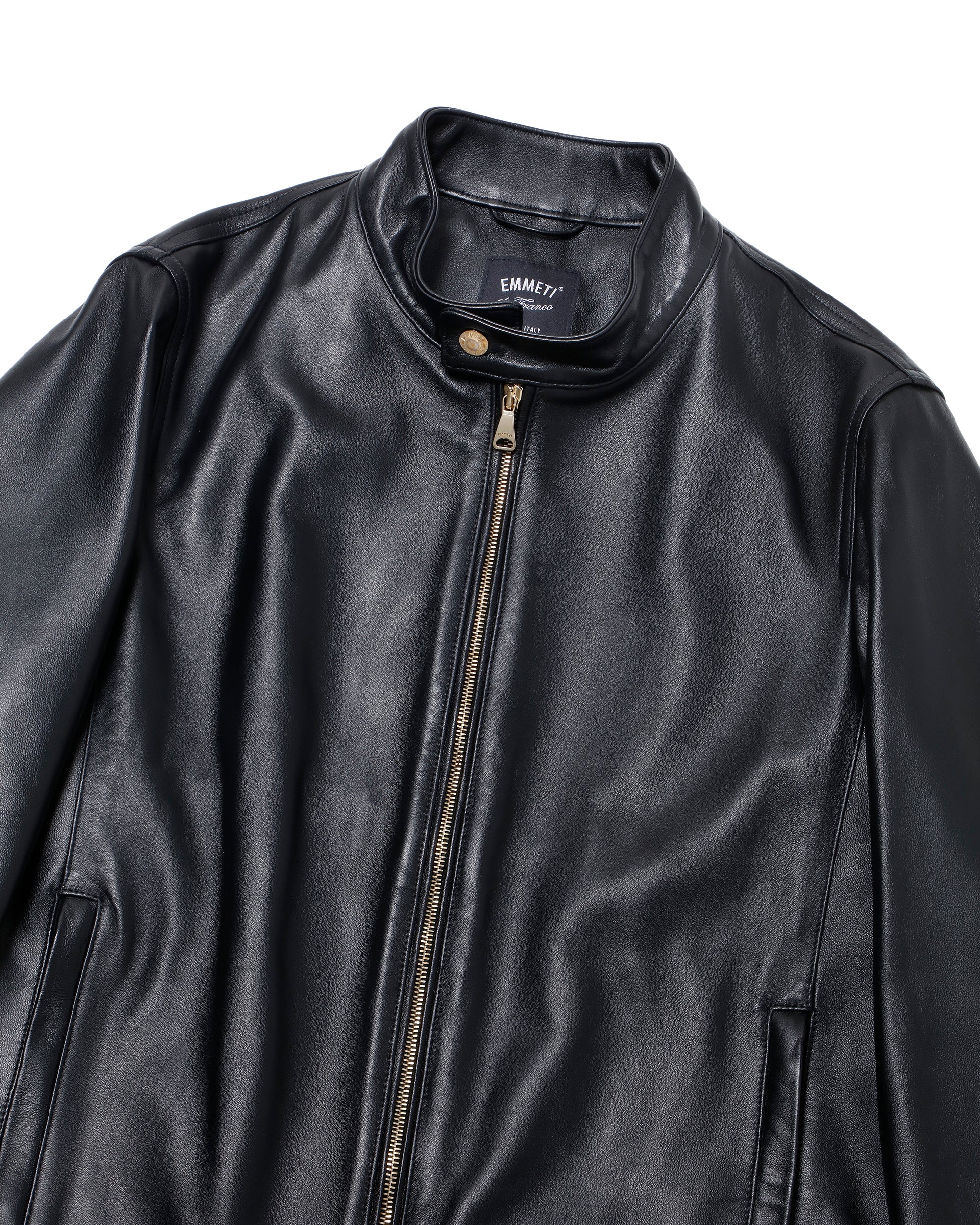 JURI Gold Zip Nappa Cerata Lamb Leather Single Riders Jacket / Black