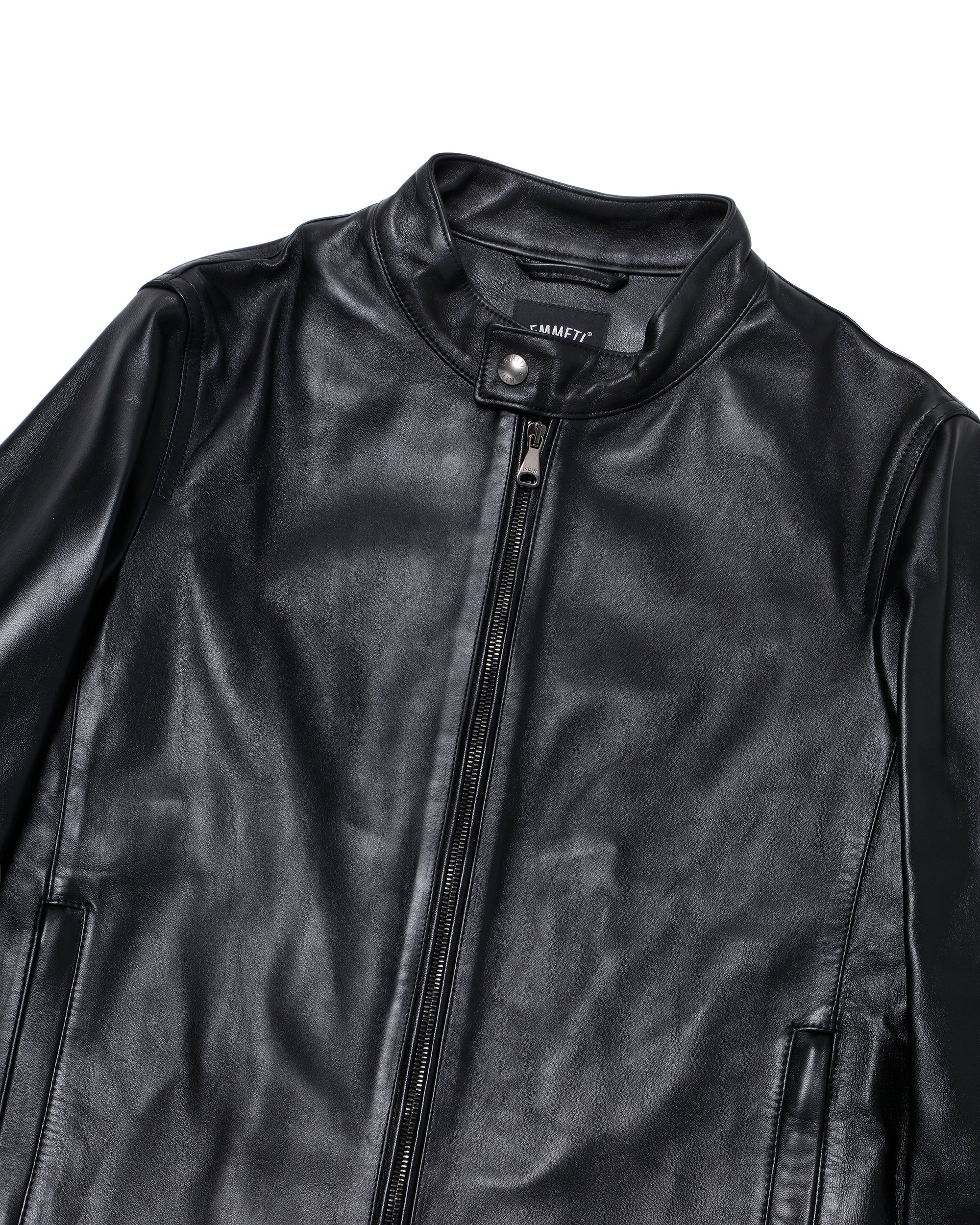 JURI Gunmetal Zip Nappa Cerata Lamb Leather Single Rider's Jacket / Black